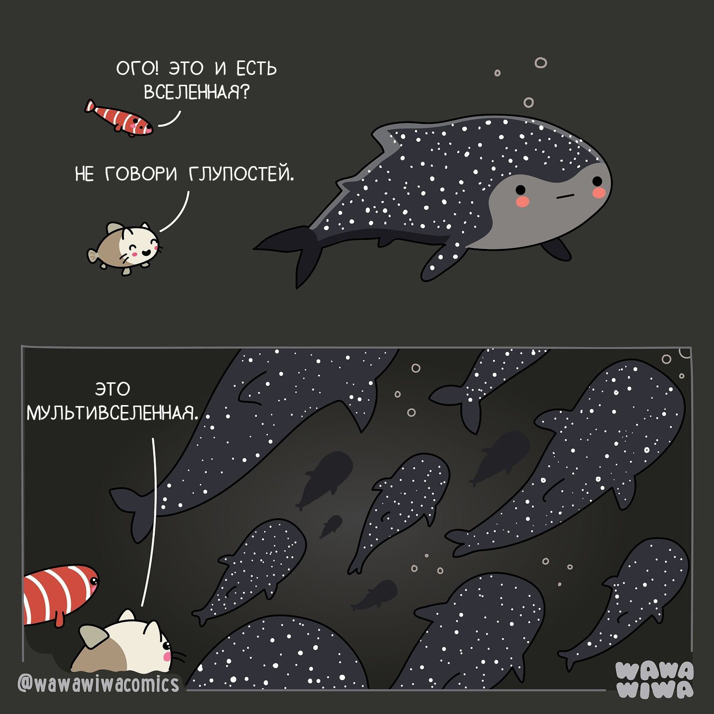 Universe - My, Wawawiwa, Translated by myself, Comics, Universe, Multiverse, cat, A fish, Whale shark