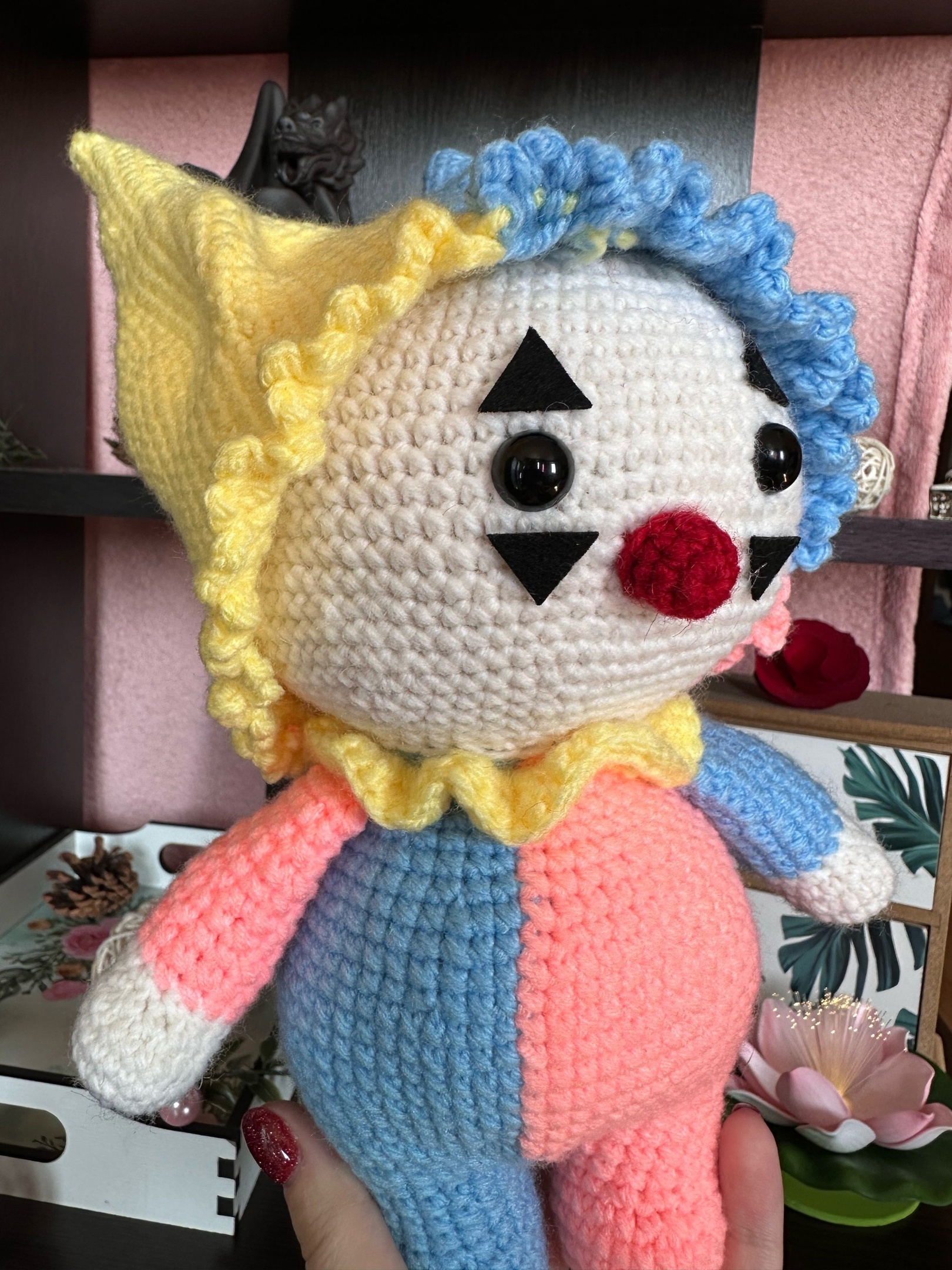 Clown - My, Needlework without process, With your own hands, Crochet, Amigurumi, Knitting, Needlework, Knitted toys, Author's toy, Clown, Soft toy, Longpost