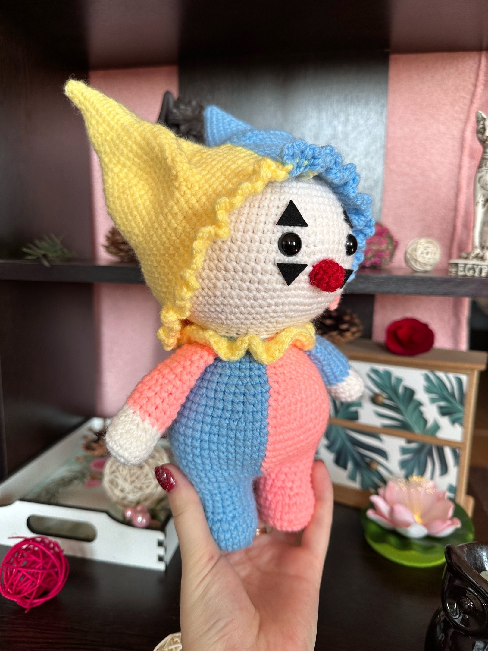 Clown - My, Needlework without process, With your own hands, Crochet, Amigurumi, Knitting, Needlework, Knitted toys, Author's toy, Clown, Soft toy, Longpost