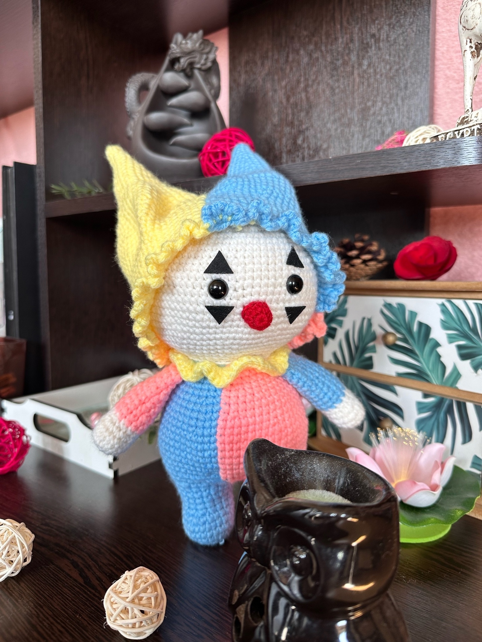 Clown - My, Needlework without process, With your own hands, Crochet, Amigurumi, Knitting, Needlework, Knitted toys, Author's toy, Clown, Soft toy, Longpost