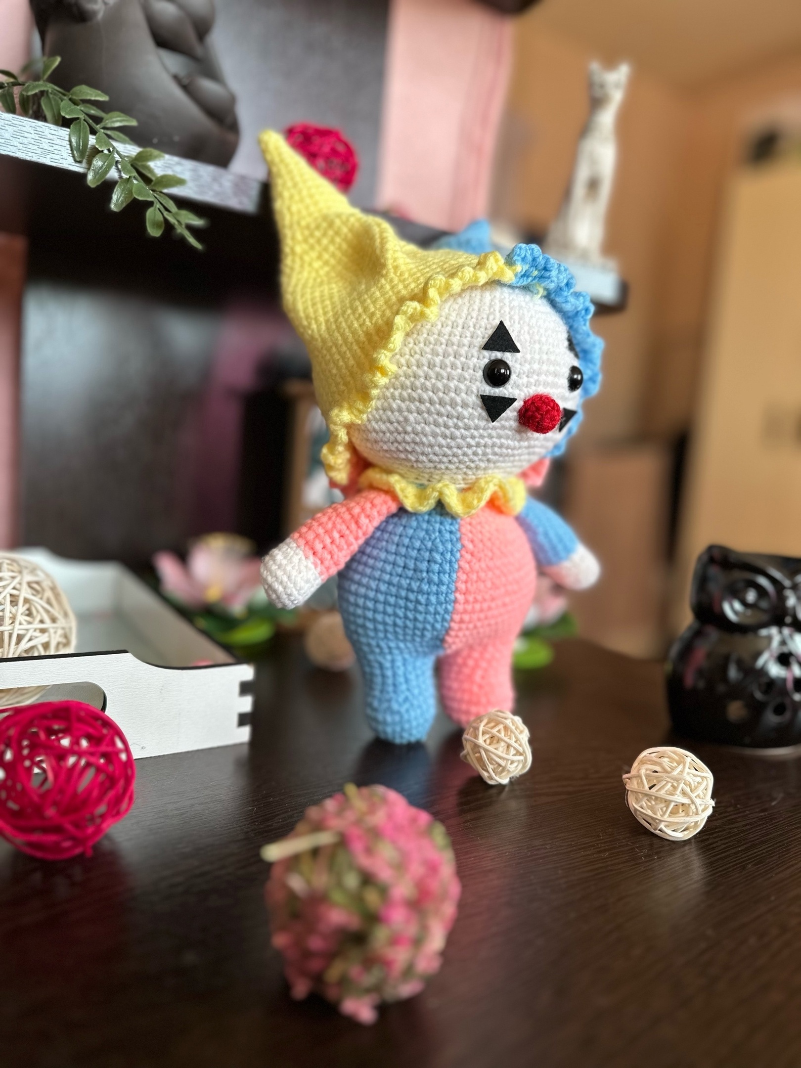 Clown - My, Needlework without process, With your own hands, Crochet, Amigurumi, Knitting, Needlework, Knitted toys, Author's toy, Clown, Soft toy, Longpost