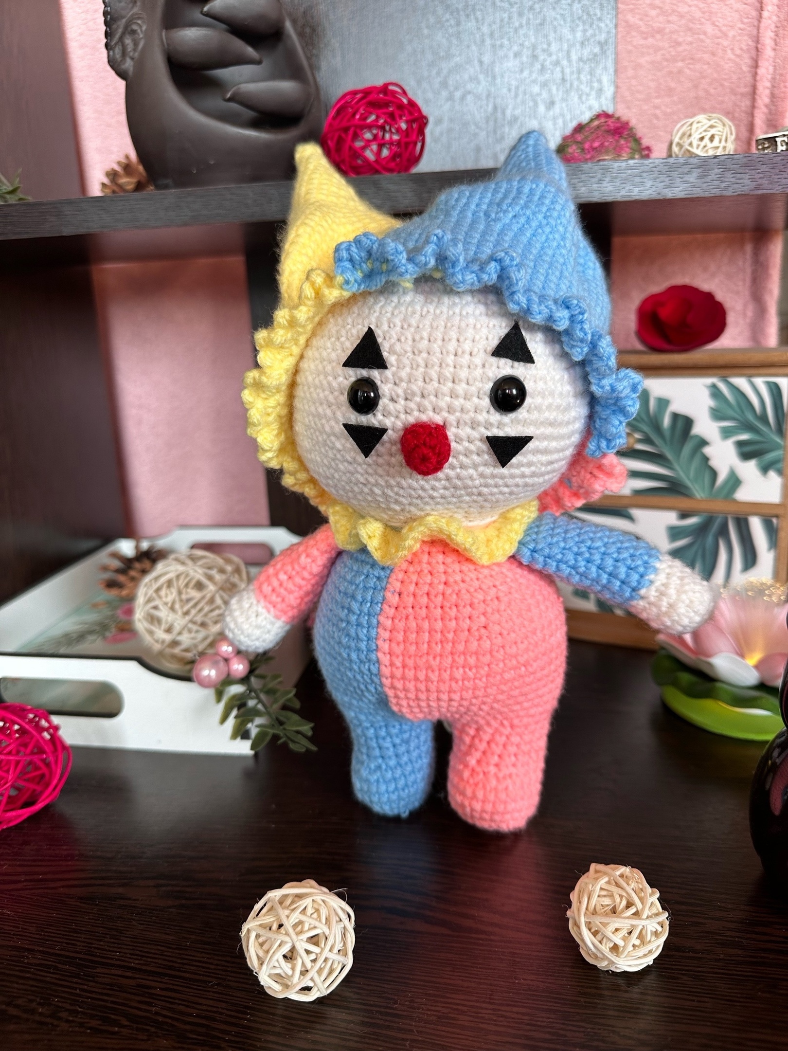 Clown - My, Needlework without process, With your own hands, Crochet, Amigurumi, Knitting, Needlework, Knitted toys, Author's toy, Clown, Soft toy, Longpost