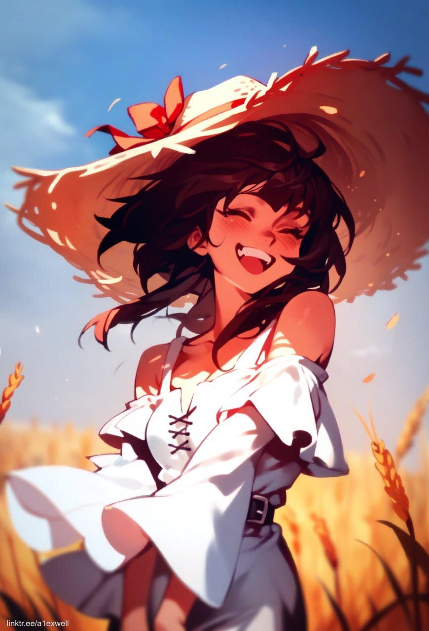 AI Megumin - My, Anime art, Neural network art, Anime, Choker, Megumin, Konosuba, Straw hat, Longpost