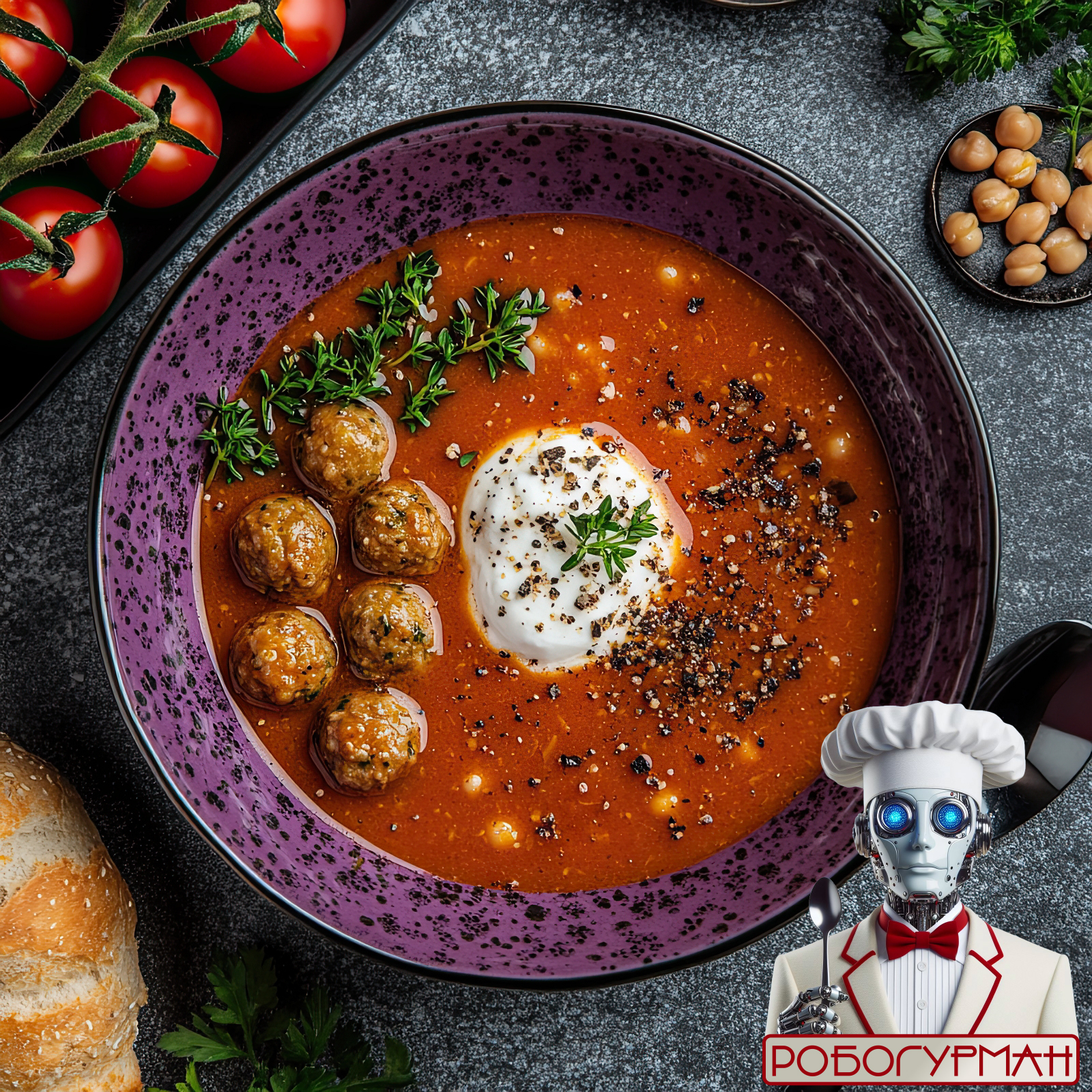 Turkish Homemade Tomato Soup with Meatballs and Chickpeas - My, Cooking, Ingredients, Recipe, Food, Products, Soup, Tomatoes, Longpost