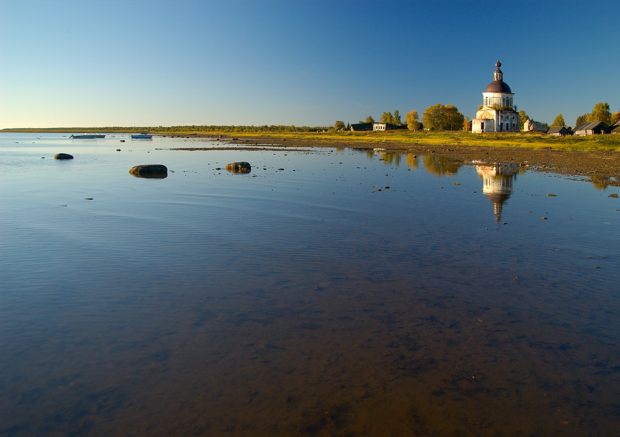 View of the Church of St. John Chrysostom in Charonda - My, The photo, Landscape, Temple, Vologodskaya Oblast, Lake