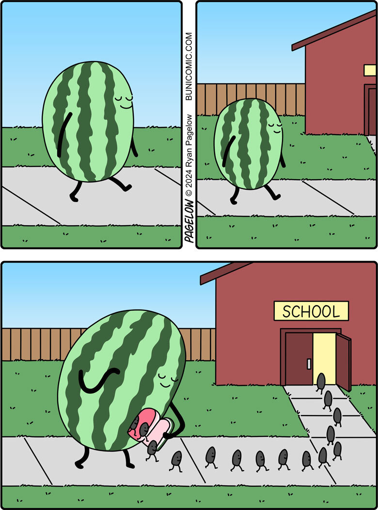 Like children going to school - Buni, Pagelow, Comics, School, Watermelon, Watermelon seeds