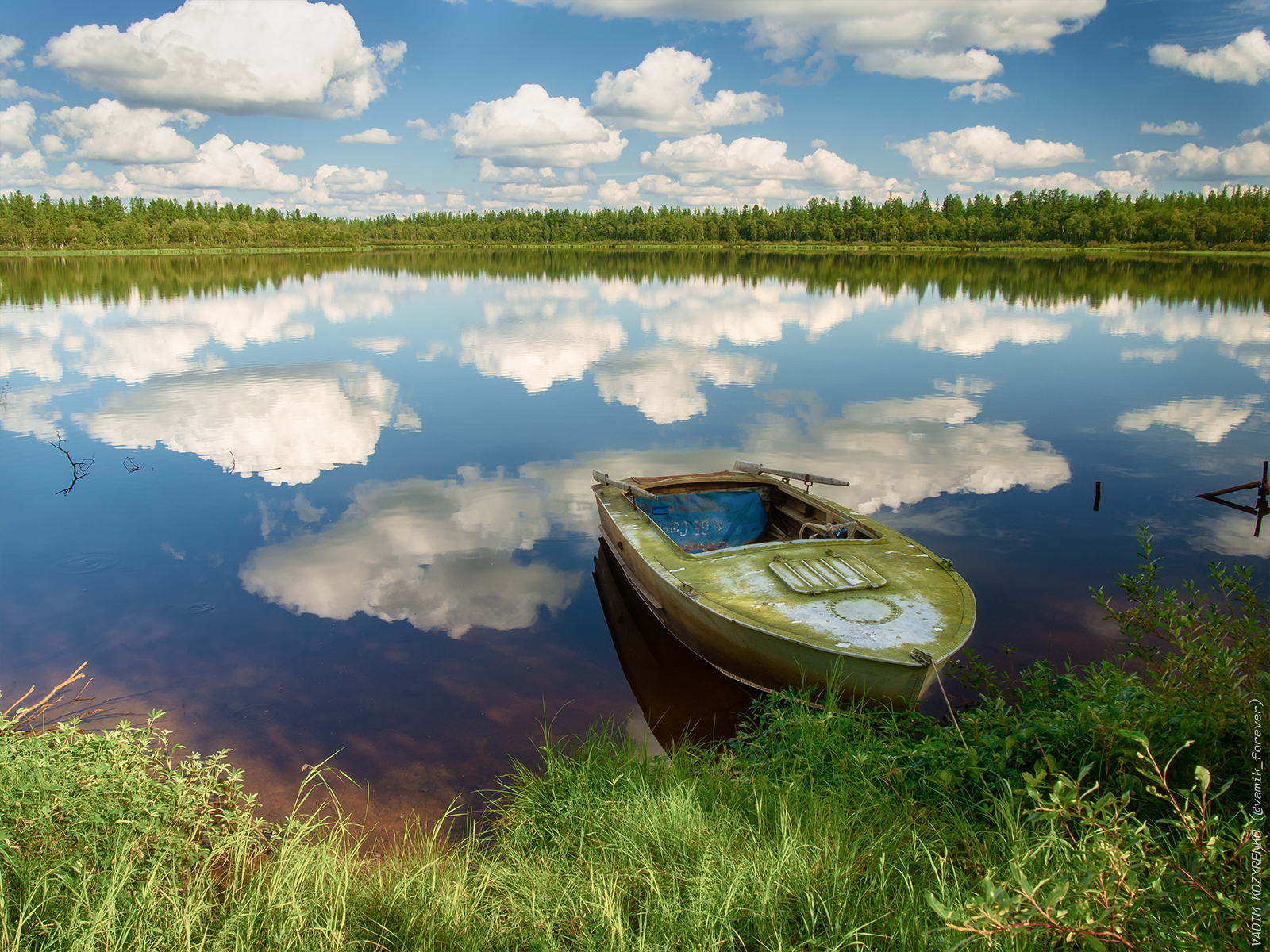 Forest Lake - My, Sky, Poetry, Russian poetry, Arctic, Naryan-Mar, A boat, Summer, Longpost