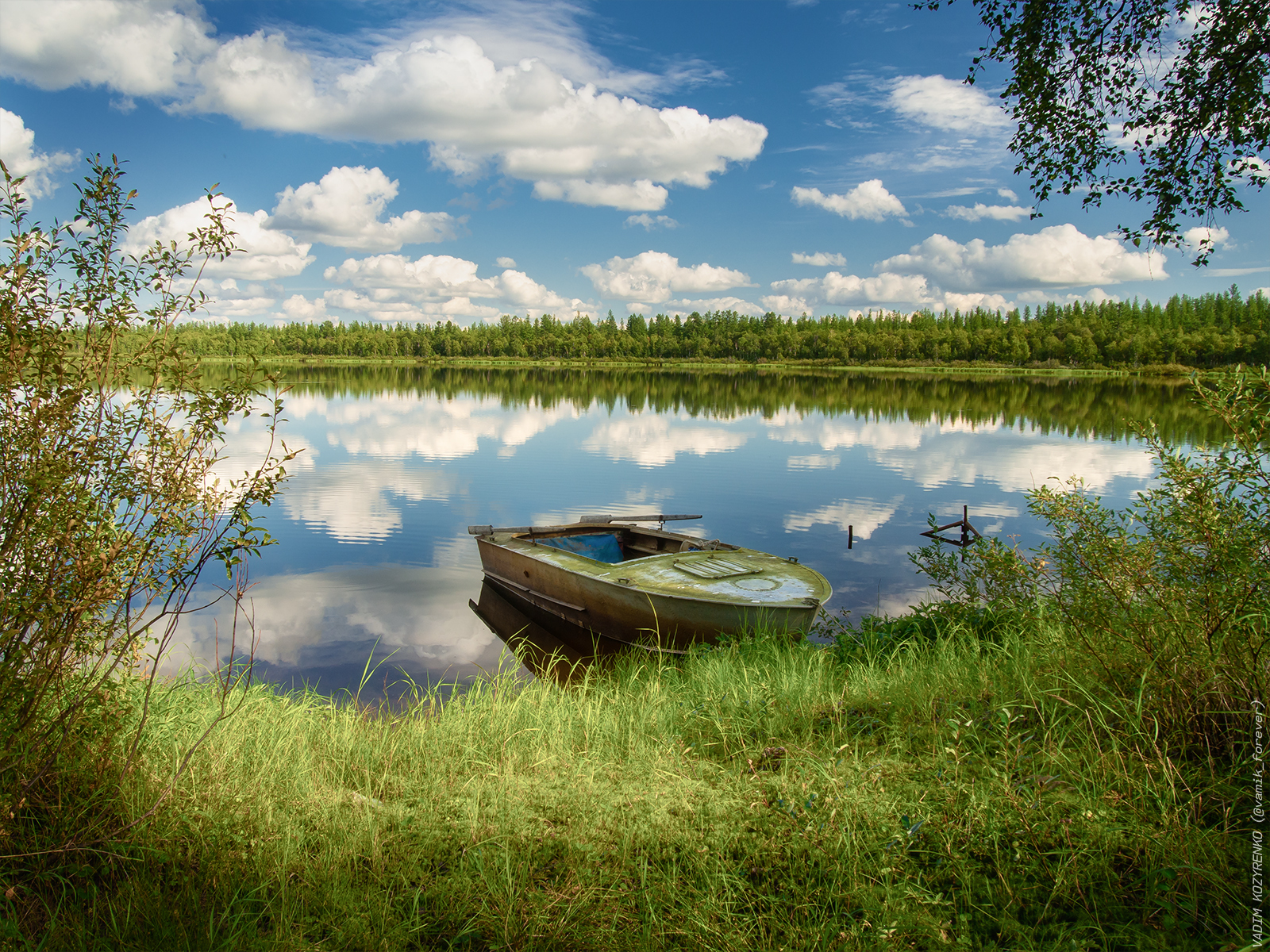 Forest Lake - My, Sky, Poetry, Russian poetry, Arctic, Naryan-Mar, A boat, Summer, Longpost