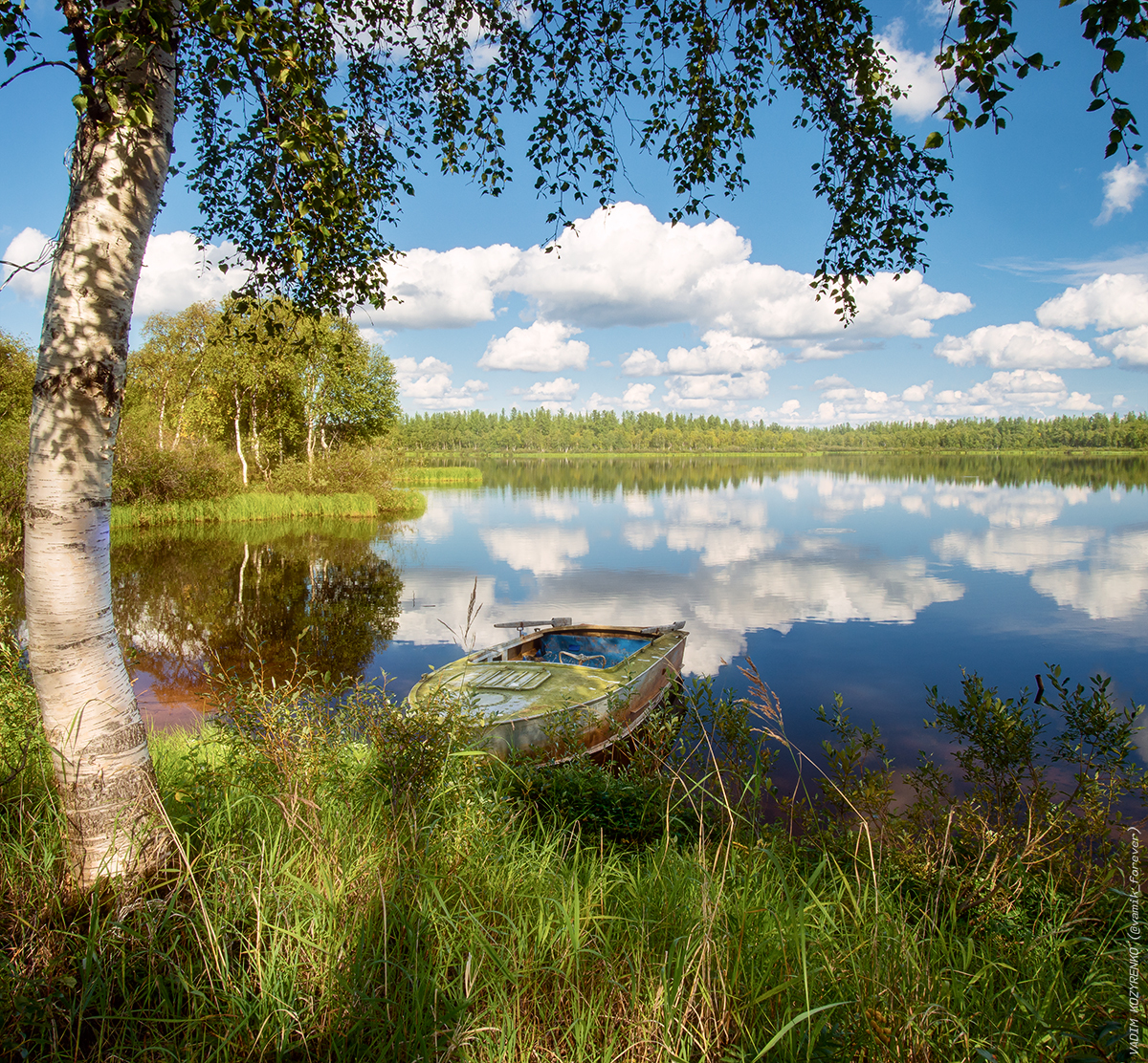 Forest Lake - My, Sky, Poetry, Russian poetry, Arctic, Naryan-Mar, A boat, Summer, Longpost