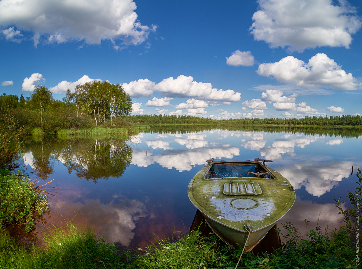 Forest Lake - My, Sky, Poetry, Russian poetry, Arctic, Naryan-Mar, A boat, Summer, Longpost