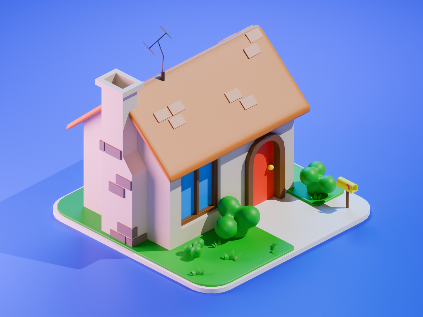 Cozy house low poly in blender 3d - My, Blender, 3D modeling, House, Low poly