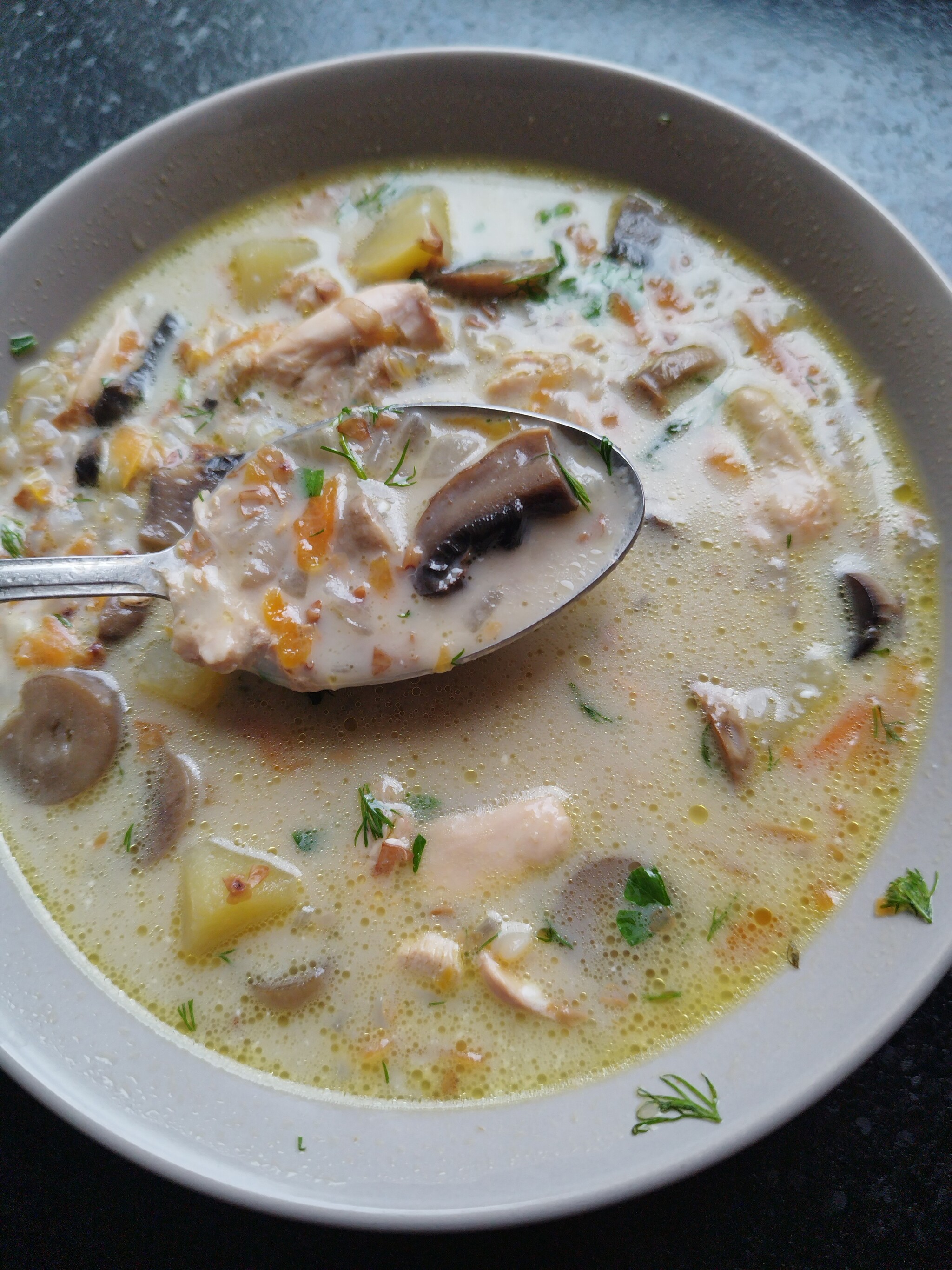 Porridge from an axe: mushroom buckwheat soup and how to live on 10 thousand a month - My, Food, Saving, Cooking, Recipe, Budgetary, Longpost, Soup, Mushroom soup, Ax porridge