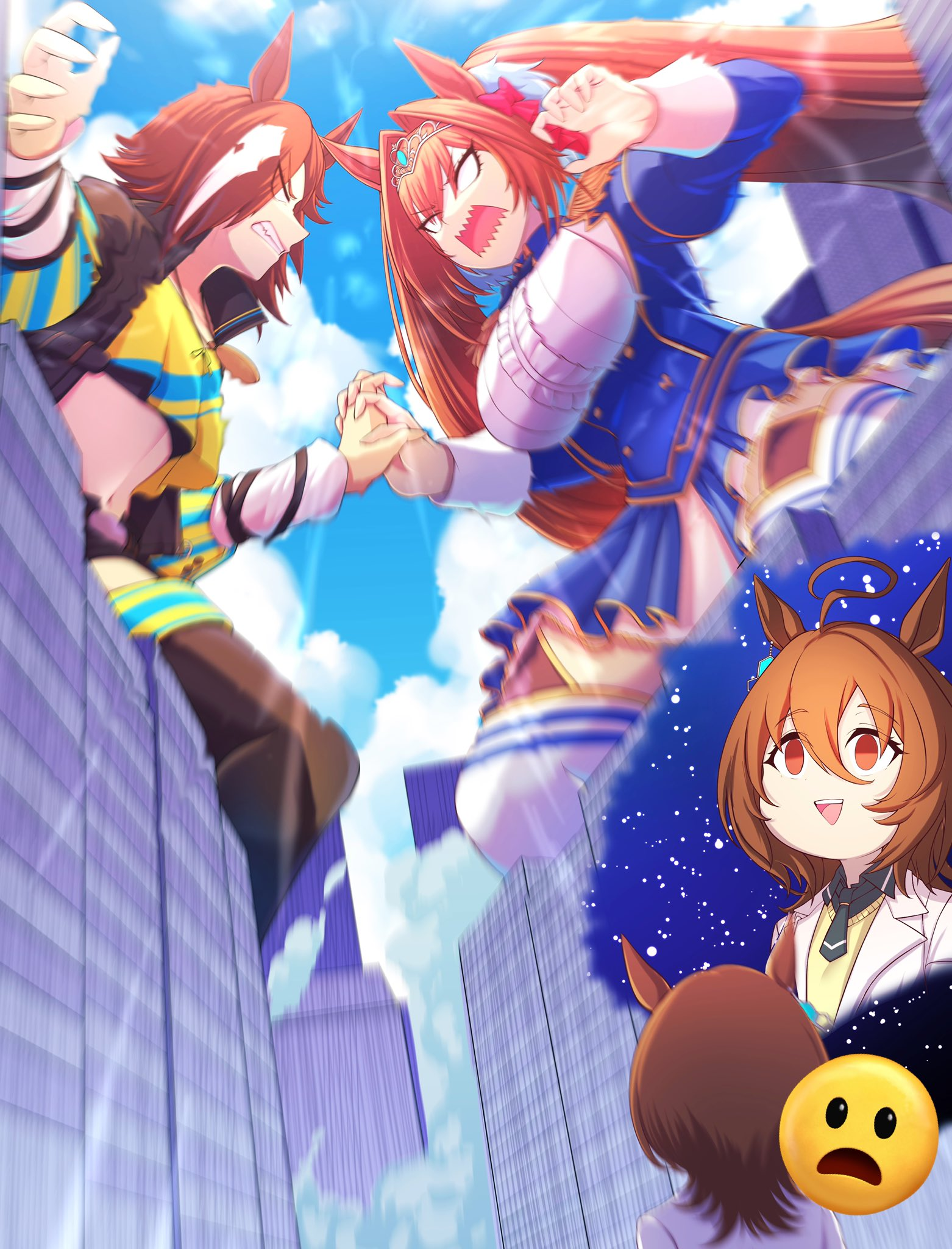 Битва титанов - Giantess, Город, Anime Art, Uma Musume Pretty Derby, Daiwa Scarlet, Agnes Tachyon