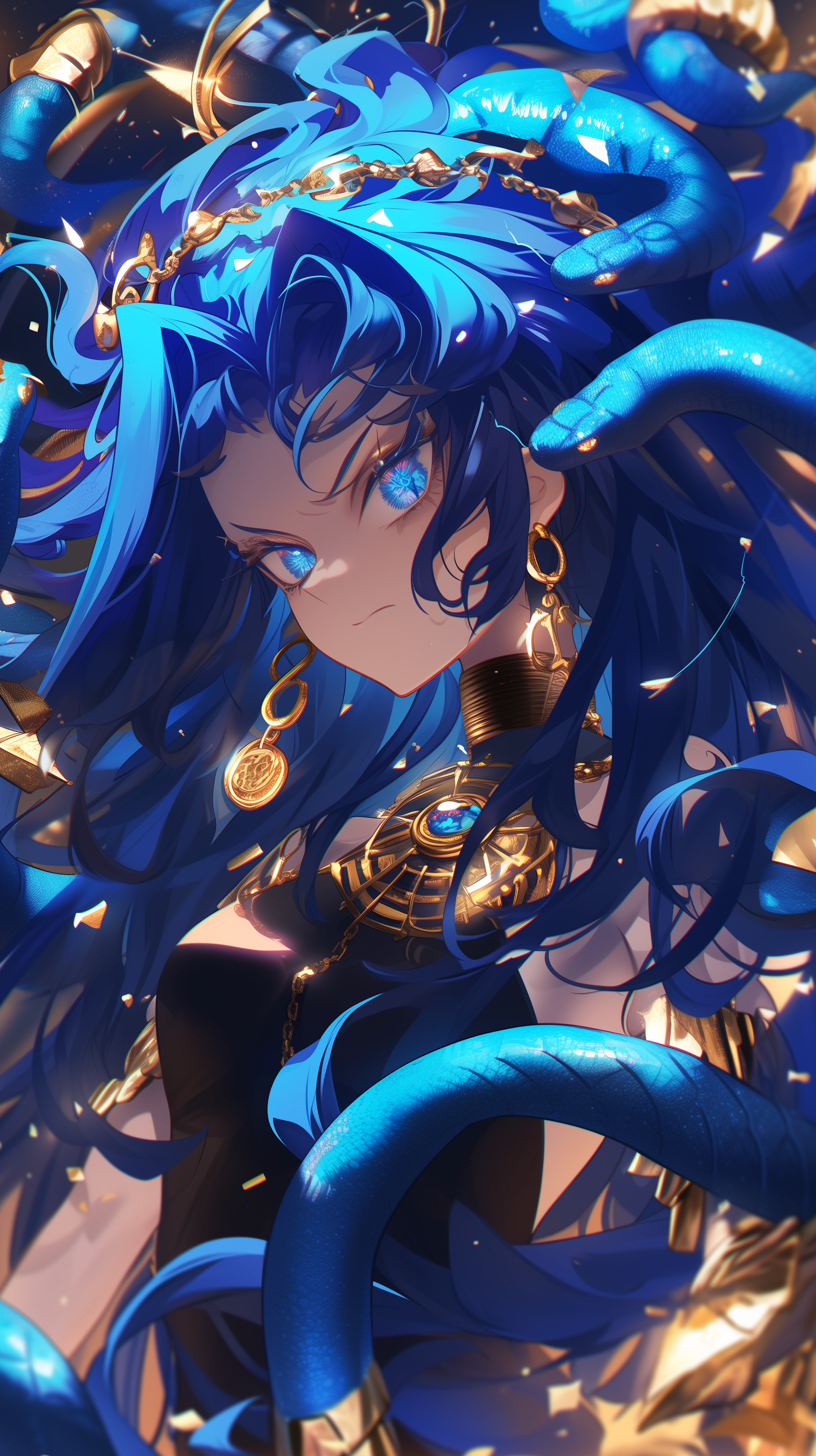 The legendary Medusa Kronii - My, Anime art, Neural network art, Virtual youtuber, Hololive, Ouro Kronii, Medusa Gorgon, Longpost