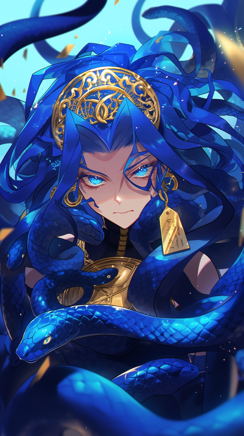 The legendary Medusa Kronii - My, Anime art, Neural network art, Virtual youtuber, Hololive, Ouro Kronii, Medusa Gorgon, Longpost