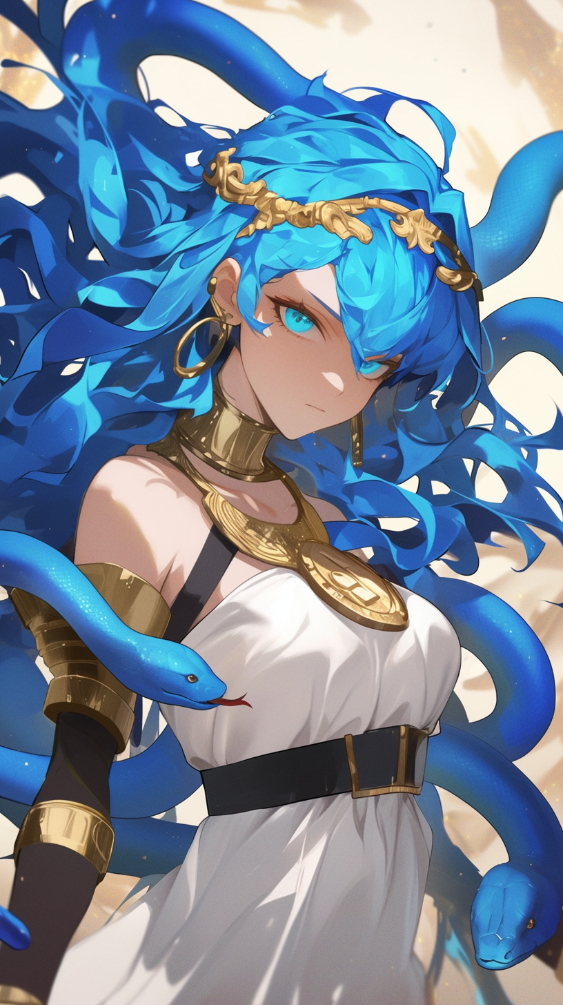 The legendary Medusa Kronii - My, Anime art, Neural network art, Virtual youtuber, Hololive, Ouro Kronii, Medusa Gorgon, Longpost