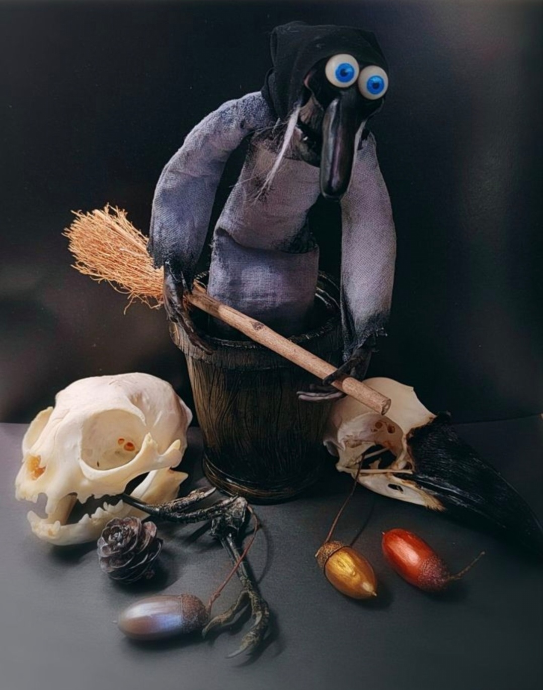 Baba Yaga is the most charming - My, Baba Yaga, Brownie Kuzya, Characters (edit), Cartoons, Art, Creation, Handmade, Collection, Collecting, Saint Petersburg, Mixed media, Doll, Miniature, Art, Polymer clay, Лепка, Presents, Amulet, Vertical video, Needlework without process, Video, Longpost