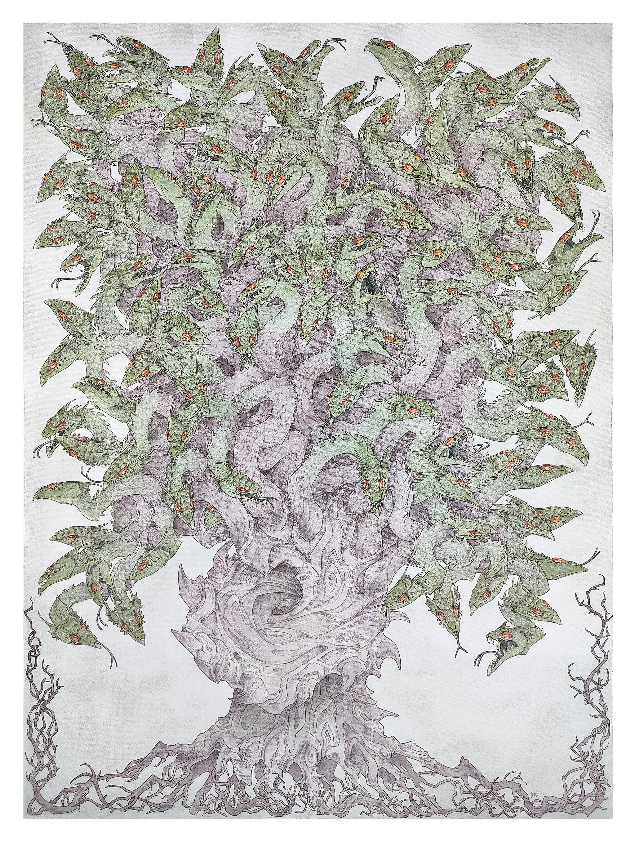 106-headed tree - My, Art, Koda, The Dragon, Traditional art, Longpost