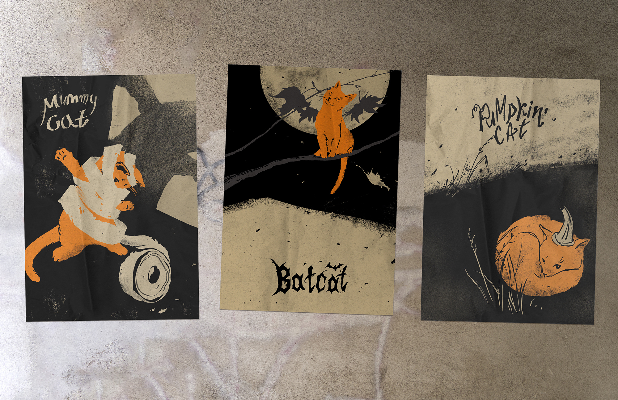 Halloween Cat Cards - My, cat, Postcard, Halloween, Characters (edit), Illustrations, Longpost