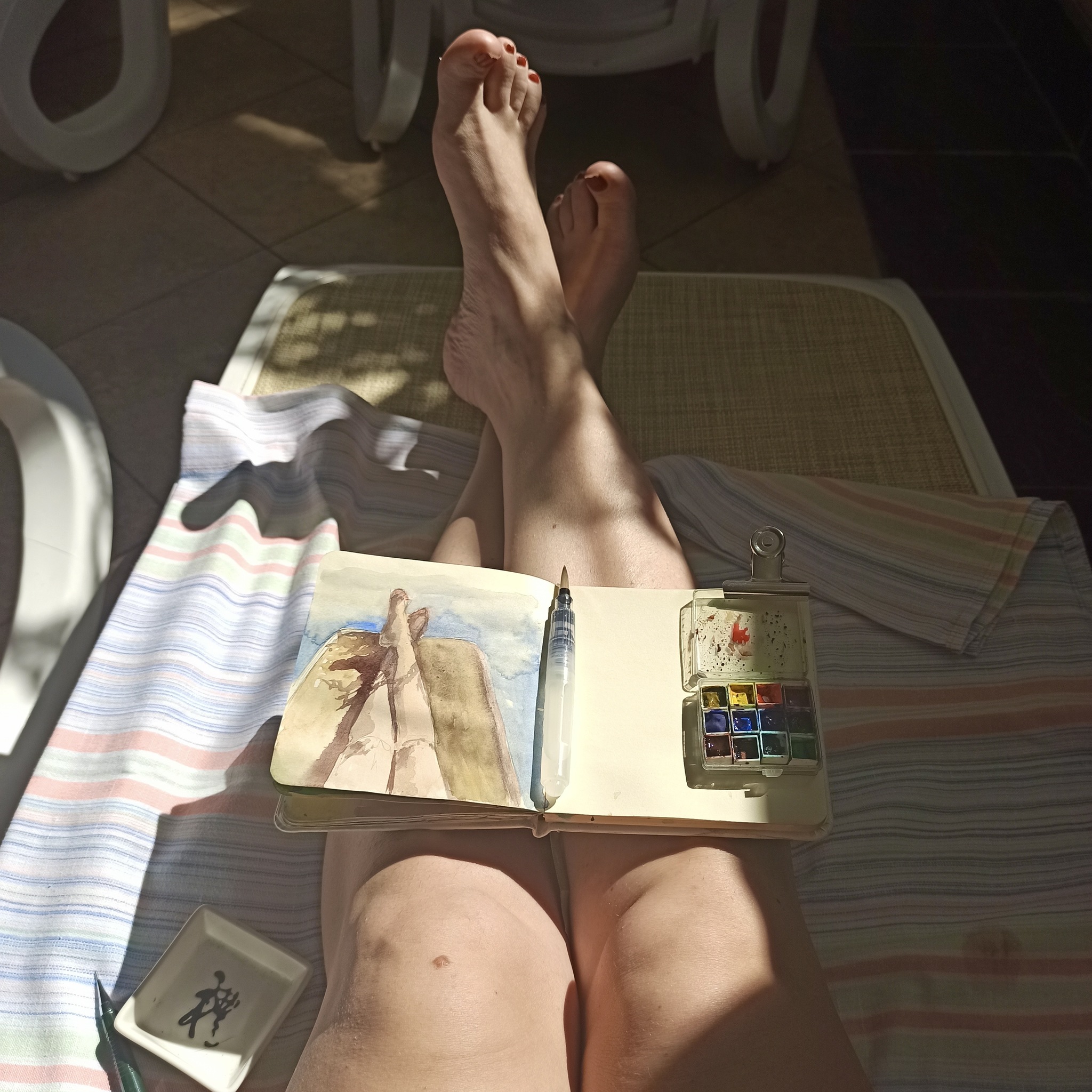 Self-portrait - My, Watercolor, Etude, Drawing, Legs, Sketch, Sketchbook, Self-portrait