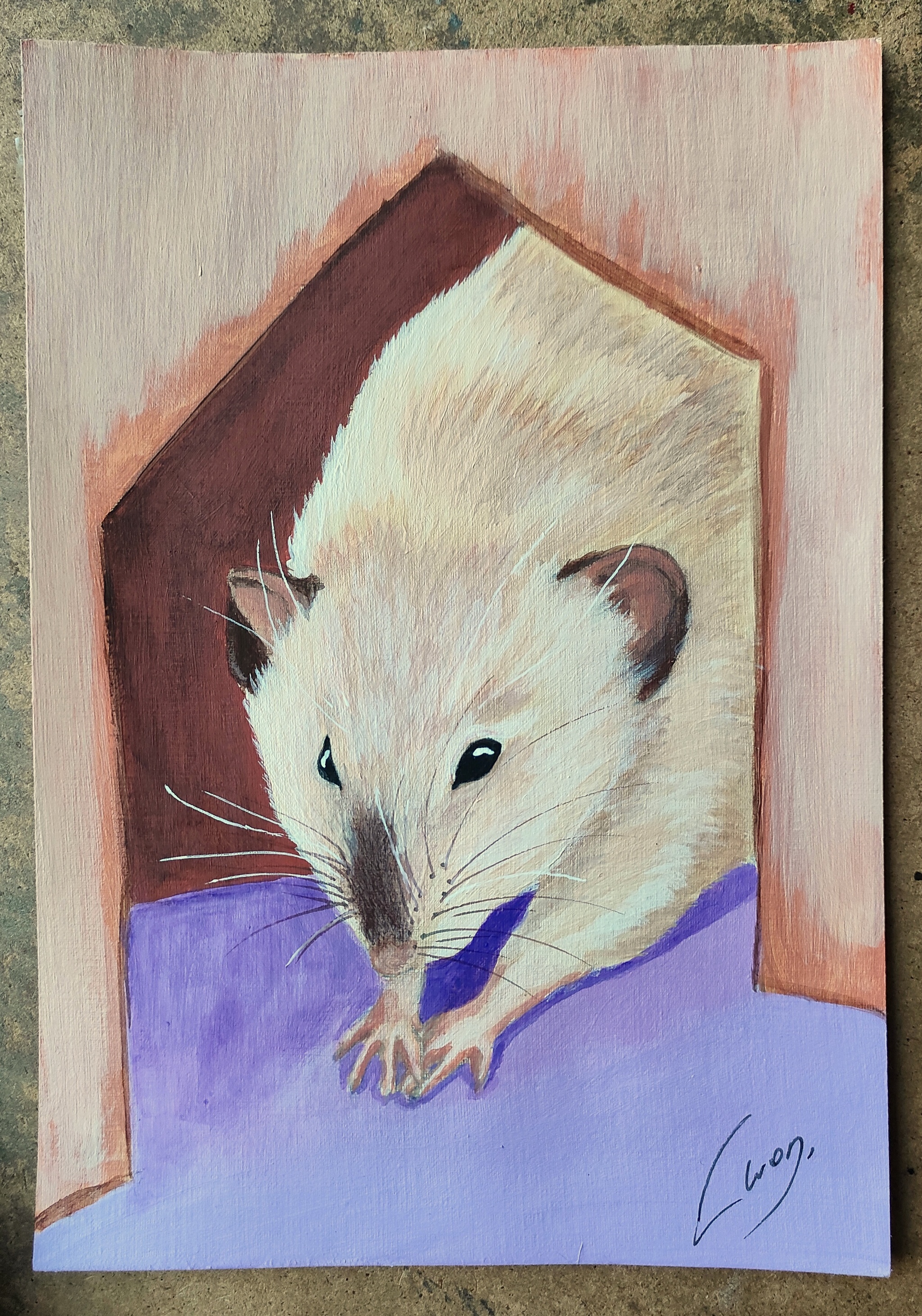 Portrait of a rat #2 - My, Beginner artist, Painting, Drawing, Rat, Acrylic, Animalistics, Learning to draw