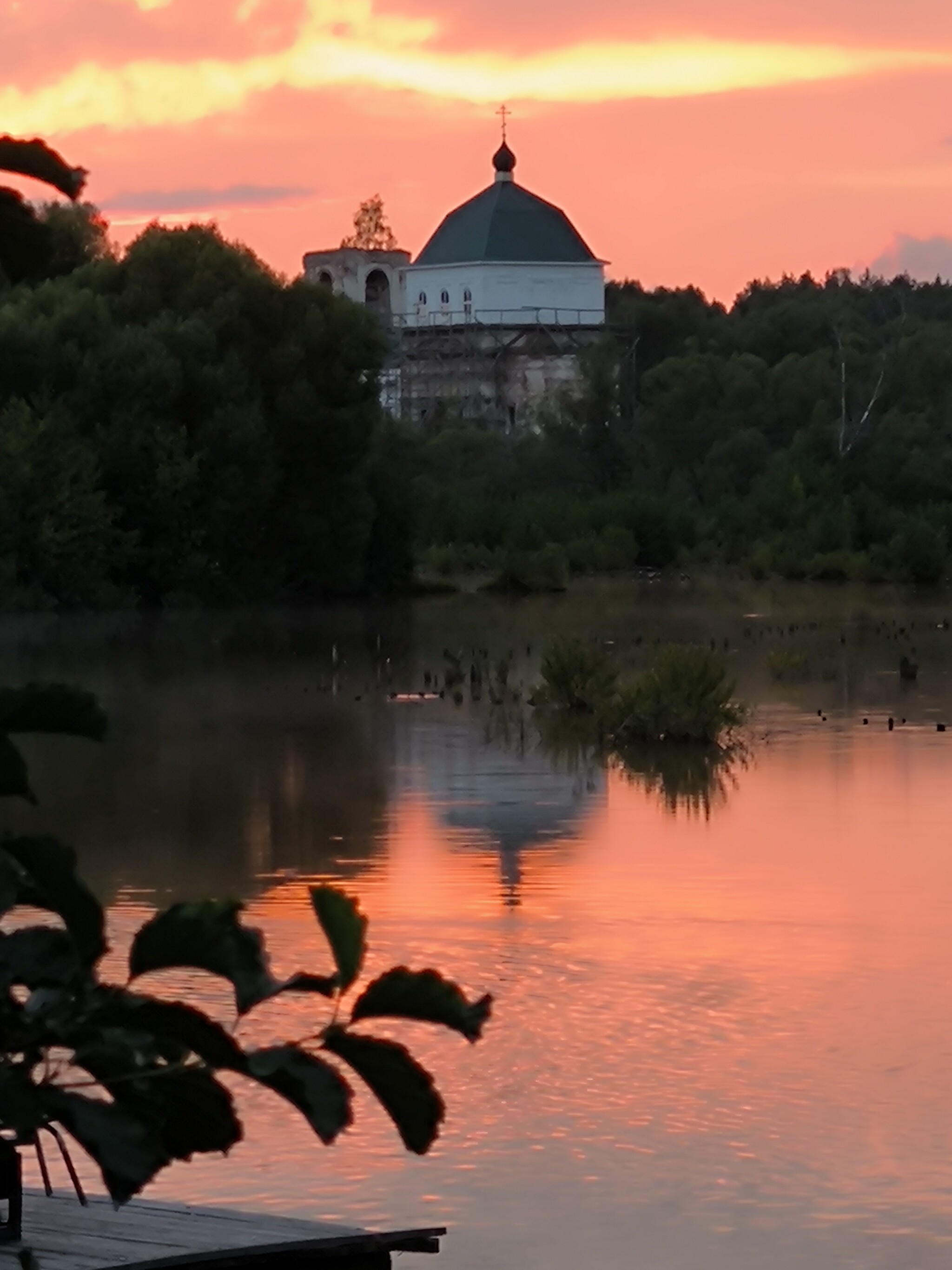 And again the sunset - Art, Temple, Nature, Pond, Sunset, The photo, Reflection