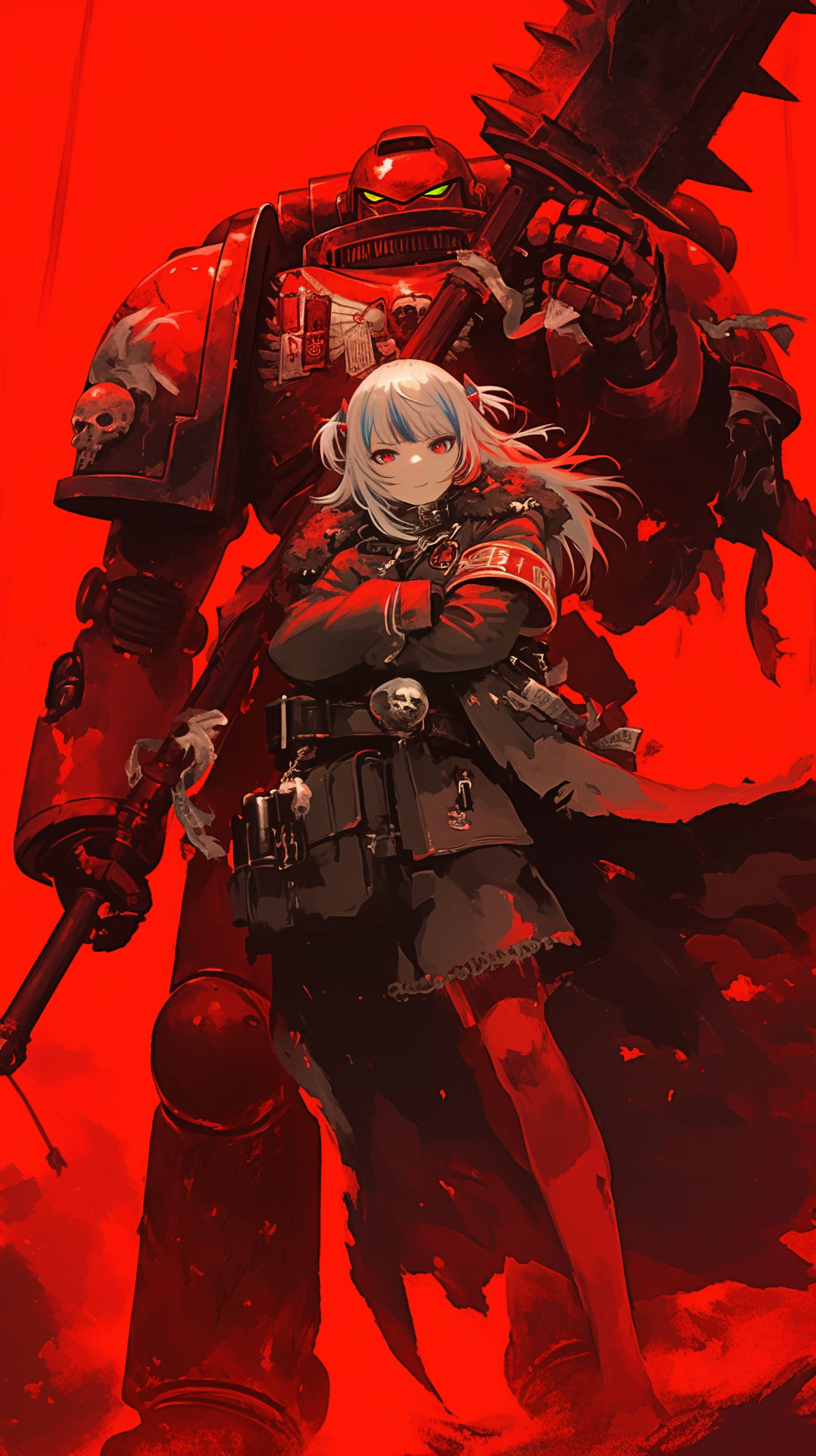 Sharkhammer 40k. part 2 - My, Anime art, Neural network art, Virtual youtuber, Hololive, Warhammer 40k, Gawr gura, Longpost