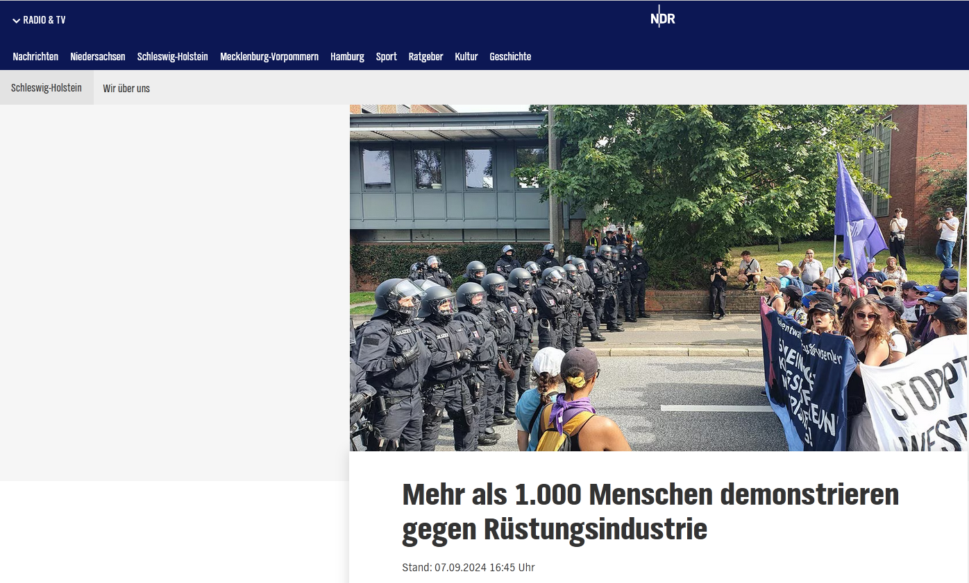 09/07/24 Germany: Over 1,000 people demonstrate against the arms industry - Politics, Germany, Keel, Militarism, Rheinmetall, Demonstration, Special operation, Gas, Israel, Longpost, news