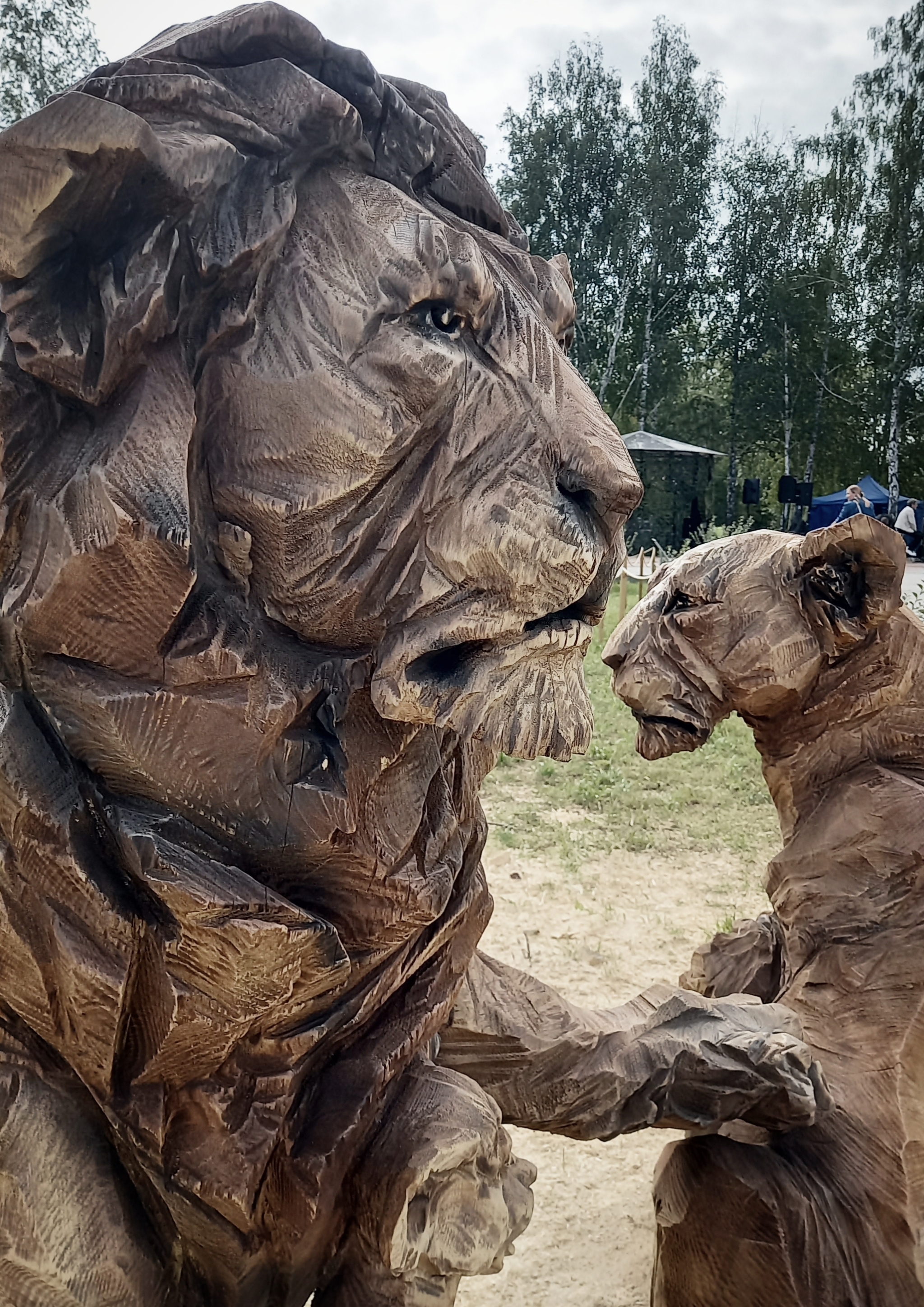 Wooden sculpture. Pride. Chainsaw wood carving - My, Wood carving, Wood sculpture, Woodworking, Art, a lion, Pride, Lion cubs, Lioness, Acrylic, Video, Youtube, Longpost