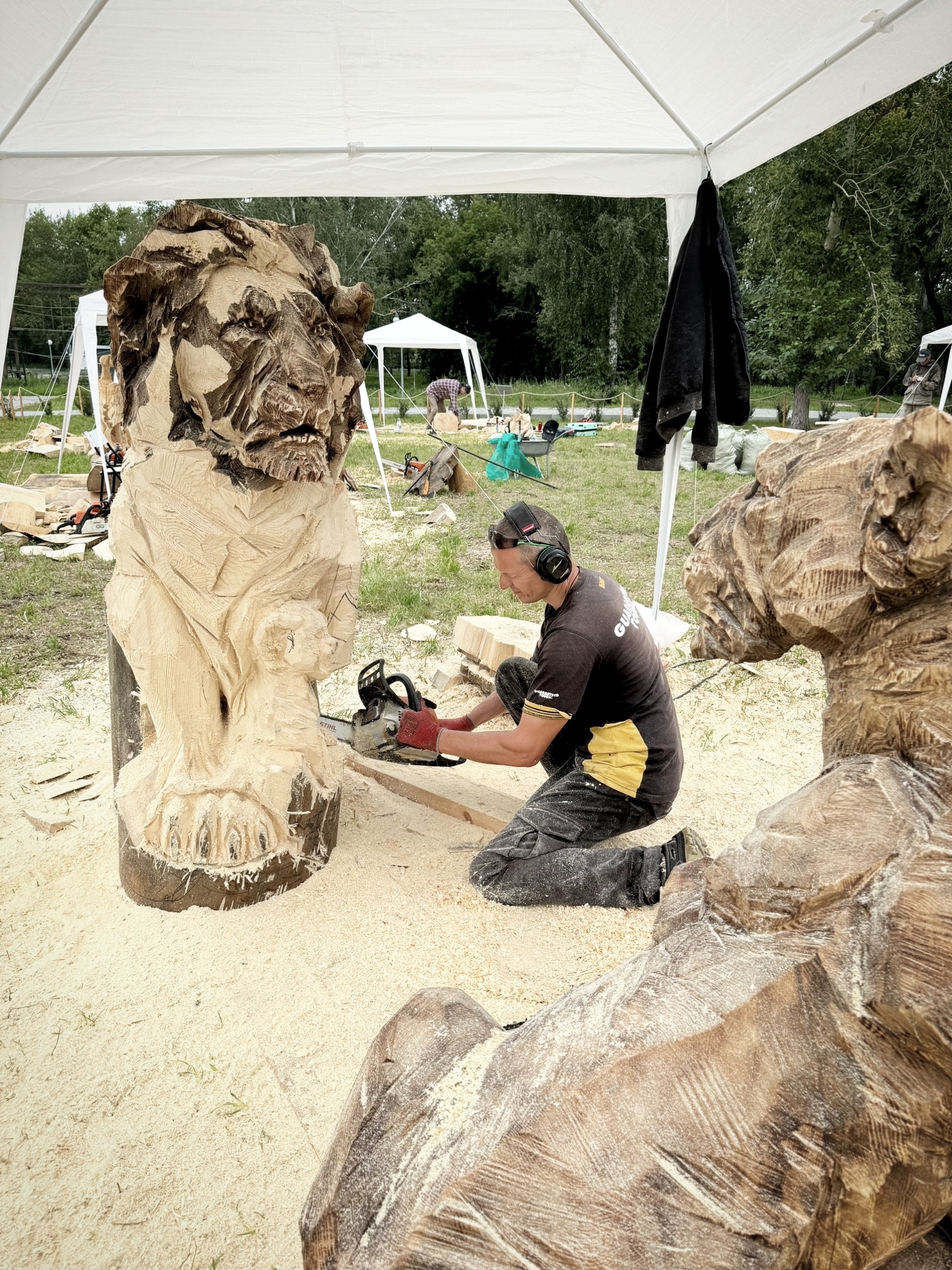 Wooden sculpture. Pride. Chainsaw wood carving - My, Wood carving, Wood sculpture, Woodworking, Art, a lion, Pride, Lion cubs, Lioness, Acrylic, Video, Youtube, Longpost