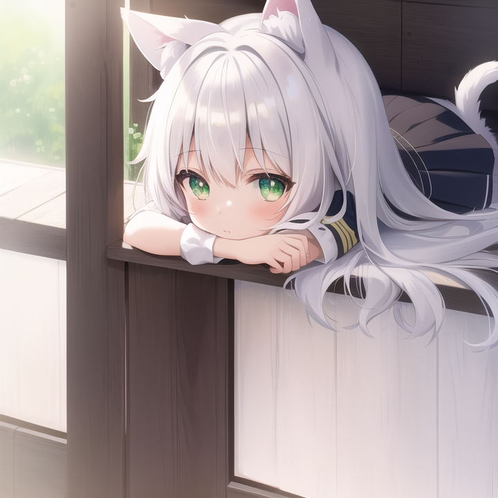 Tail - My, Anime, Anime art, Stable diffusion, Loli, Neko, Animal ears, Longpost