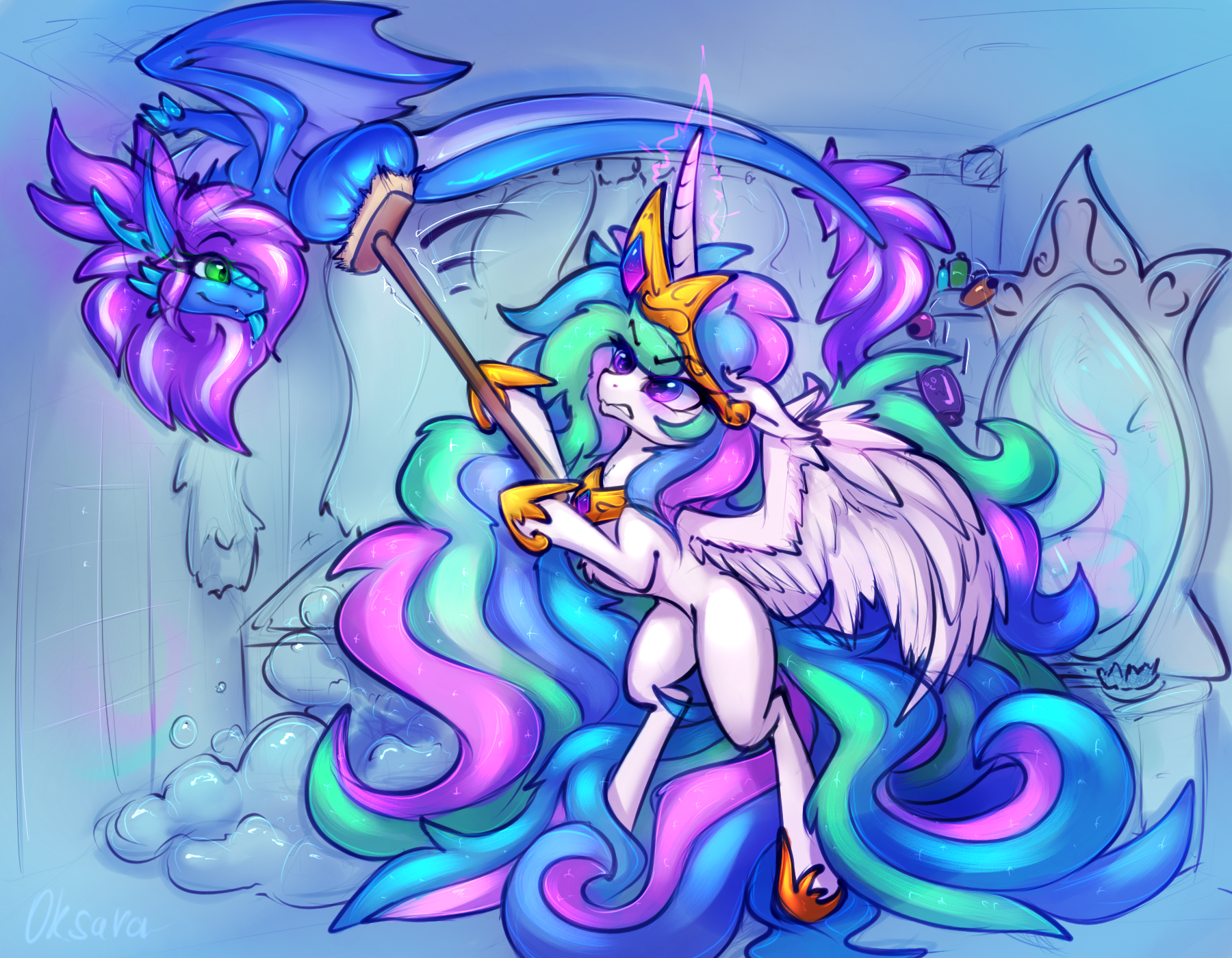 How to wash a dragon - My little pony, PonyArt, Original character, Princess celestia, Oksara