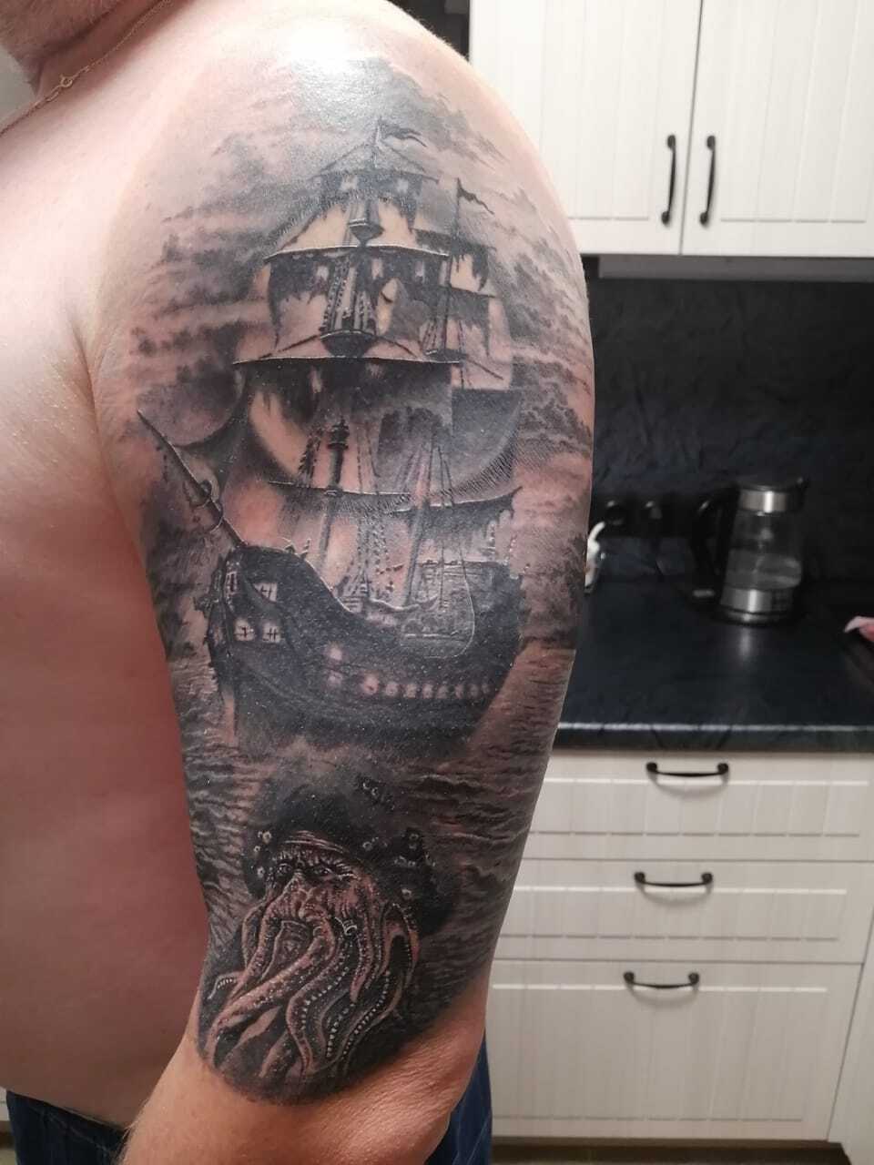 I gave myself a present for my 53rd birthday - My, Birthday, Tattoo, Pirates of the Caribbean, Davey Jones, Black Pearl