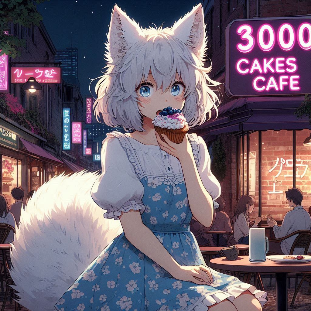 3000 subscribers! - My, Art, Neural network art, Нейронные сети, Girls, Anime art, Anime, Original character, Kitsune, Animal ears, Tail, Ginger & White, Longpost