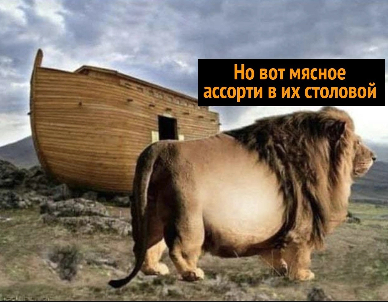 Meat platter - The ark, Noah's ark, Humor, Picture with text, a lion, Longpost, Repeat