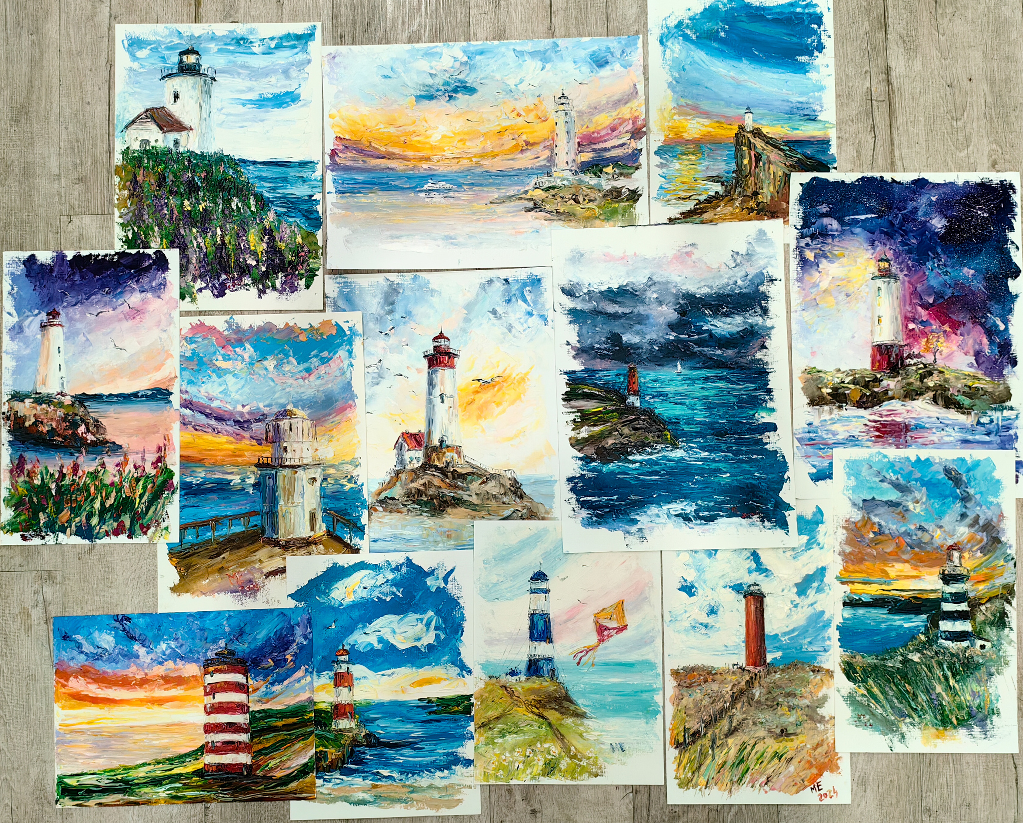 Kaleidoscope of my lighthouses - My, Lighthouse, Paints, Oil painting, Impressionism, Sea, Butter