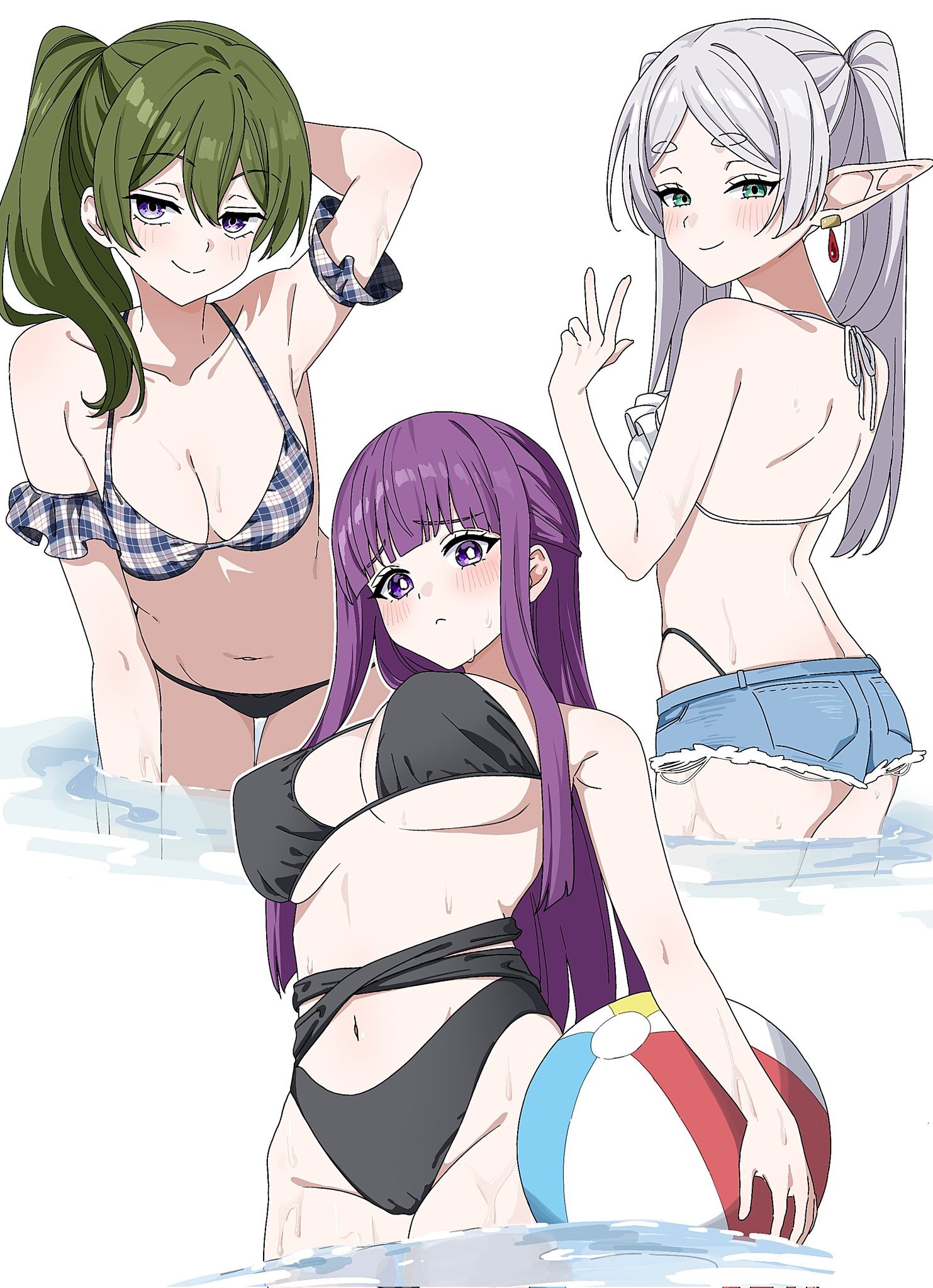 1, 2 or 3? - Anime, Anime art, Ubel (Sousou no Frieren), Frieren, Fern, Sousou no Frieren, Swimsuit, NSFW