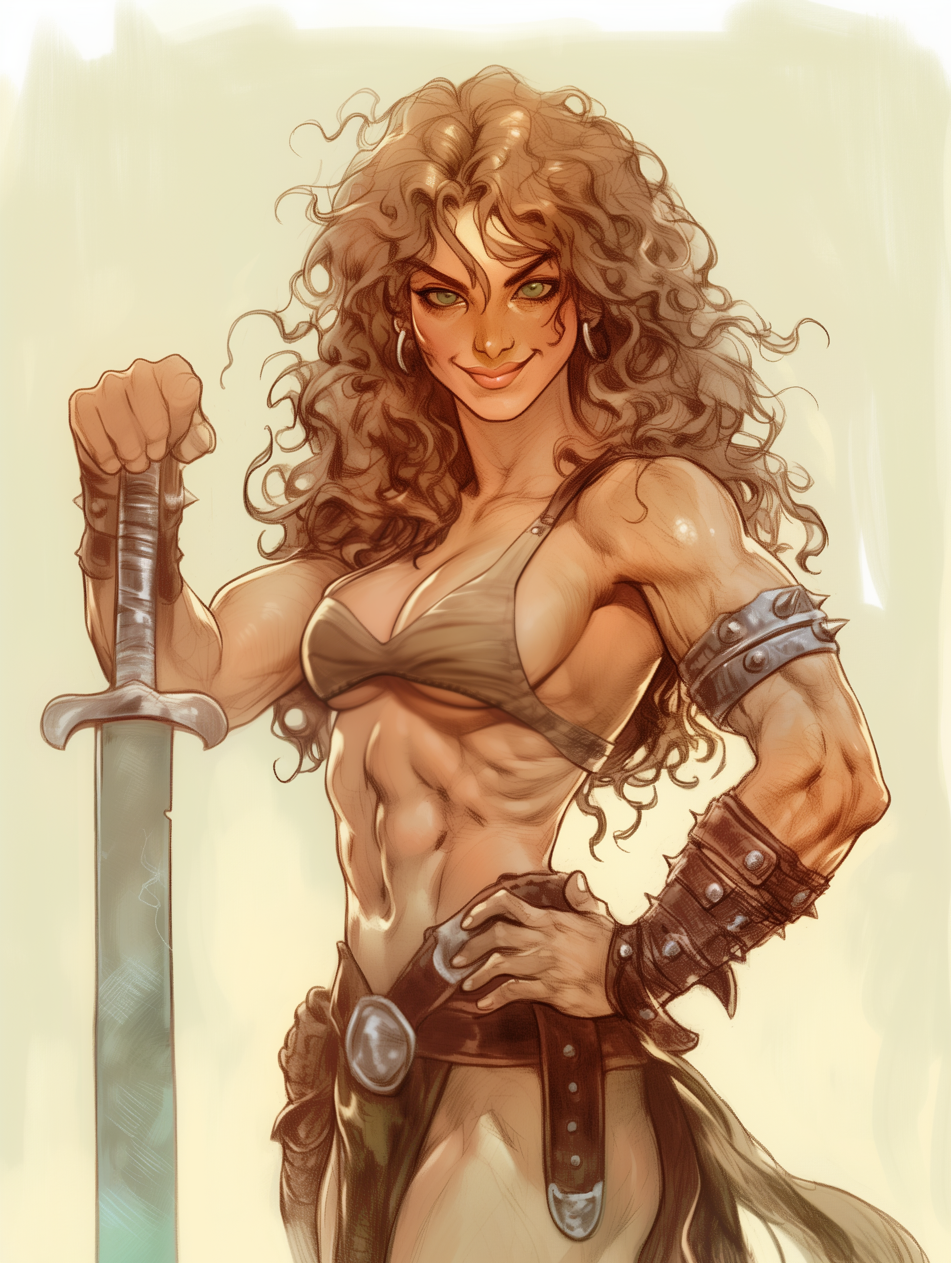 Just Varvara - My, Neural network art, Midjourney, Pinanoc, Barbarian, Barbarian, Girls, Barbara, Neckline, Dungeons & dragons, Strong girl