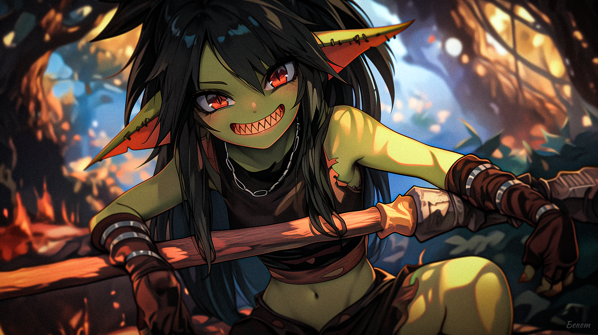 Goblins hold large staffs and long spears. - My, Survey, Нейронные сети, Neural network art, Stable diffusion, Goblins, Goblin-Tian, Midjourney, Anime, Anime art, Original character, Staff, A spear, Video, Soundless, Longpost