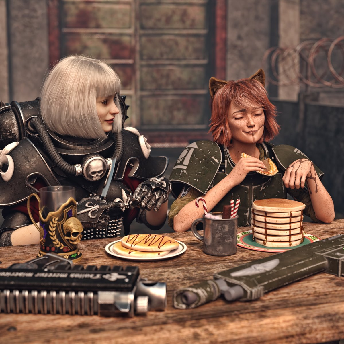 Got to the pancakes - Warhammer 40k, Wh humor, Adepta Sororitas, Astra Militarum, Felinid, 3D