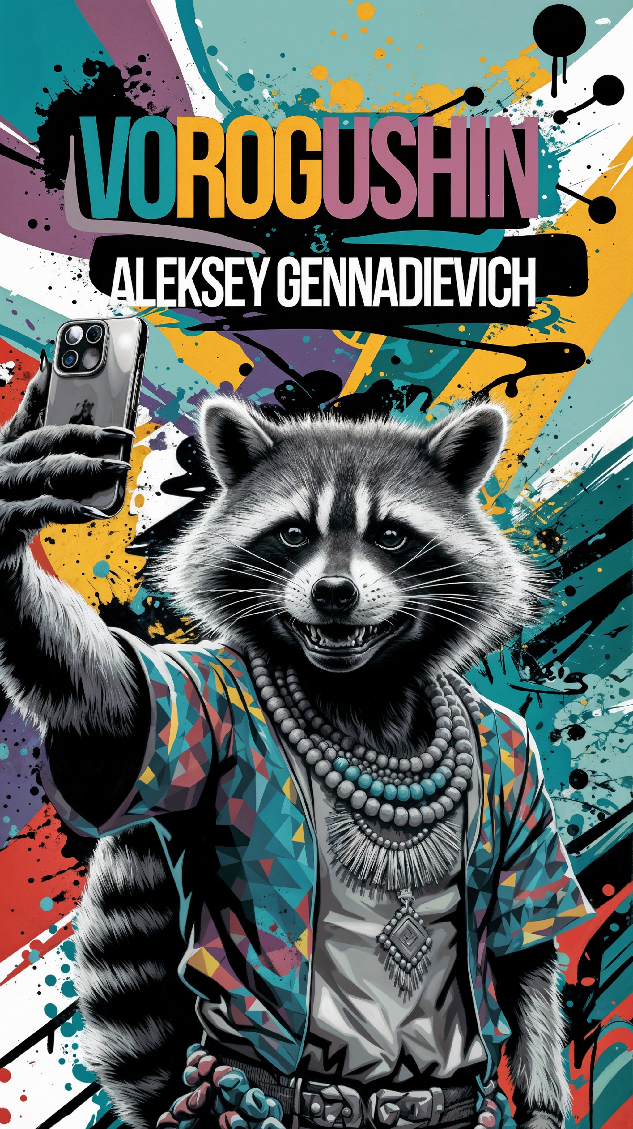 Contemporary artist: Vorogushin Alexey Gennadievich. Raccoon takes a selfie in street art style. AI artist - My, Нейронные сети, Digital, Desktop wallpaper, Phone wallpaper, Neural network art, Art, Dall-e, Street art, Graffiti, Raccoon, Selfie, Art, Modern Art, Computer graphics, Artificial Intelligence, Cover, Longpost