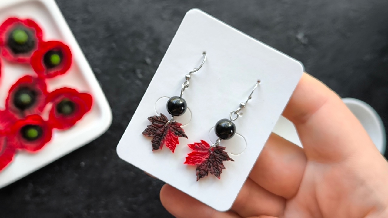 Earrings with maple leaves - My, Needlework without process, Polymer clay, Лепка, Earrings, Longpost