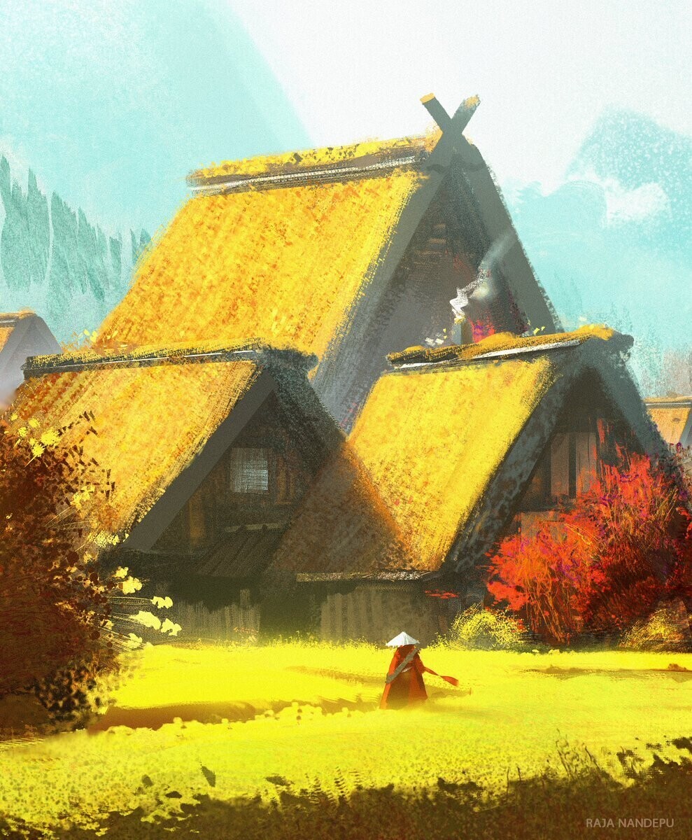 Travels of the Samurai - Art, Drawing, Samurai, Nature, House, Travels, Longpost