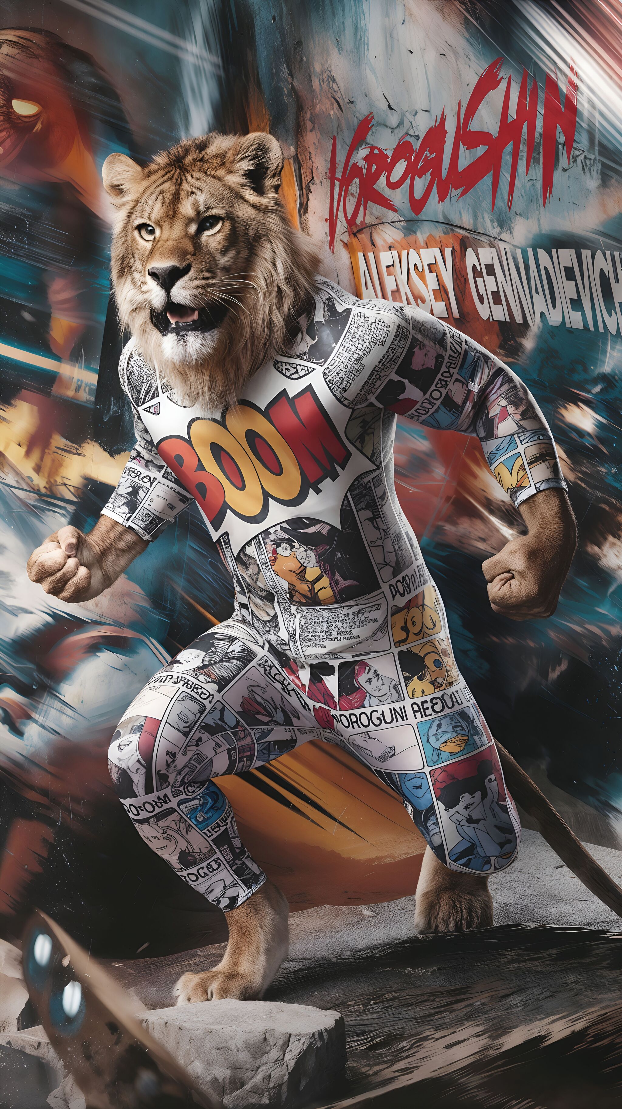 Contemporary artist: Vorogushin Alexey Gennadievich. Lion in comics style. AI artist - My, Digital, Desktop wallpaper, Нейронные сети, Neural network art, Phone wallpaper, Dall-e, Computer graphics, a lion, Animals, Art, Modern Art, Artificial Intelligence, Digital drawing, Longpost