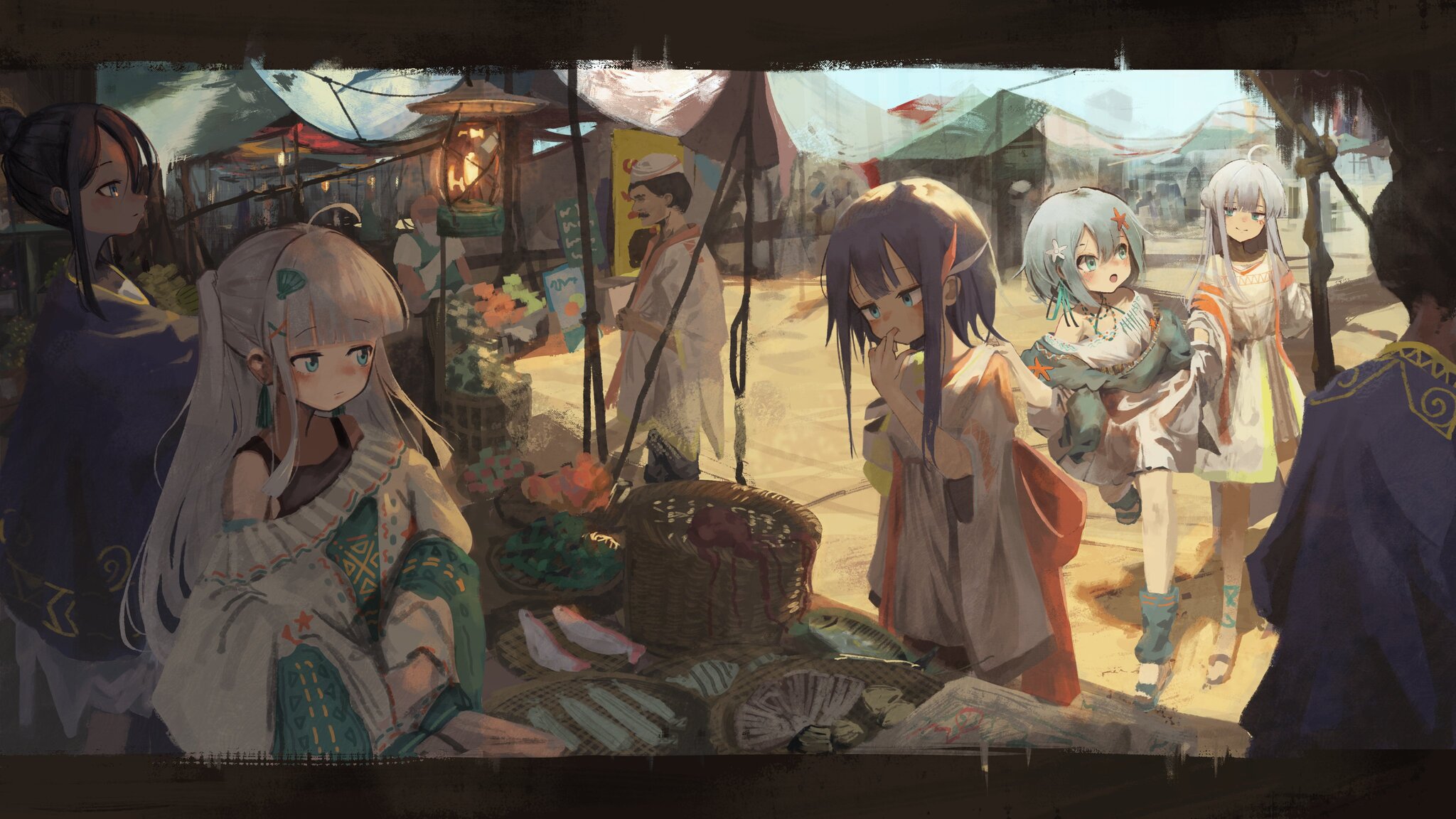 Market - Anime, Anime art, Original character, Girls, Market, Bazaar