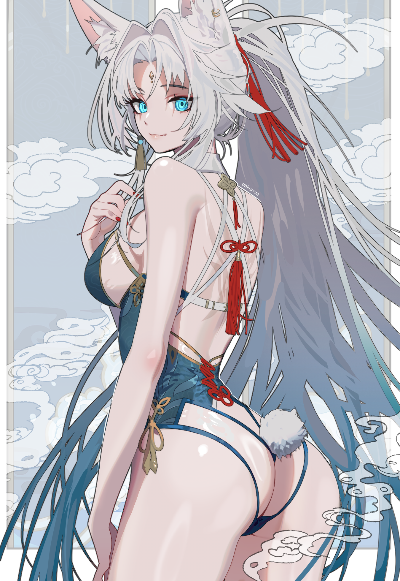 Feixiao #001 - Anime, Anime art, Honkai: Star Rail, Feixiao (Honkai: Star Rail), Long hair, Animal ears, Girls, Bodysuit, Piercing