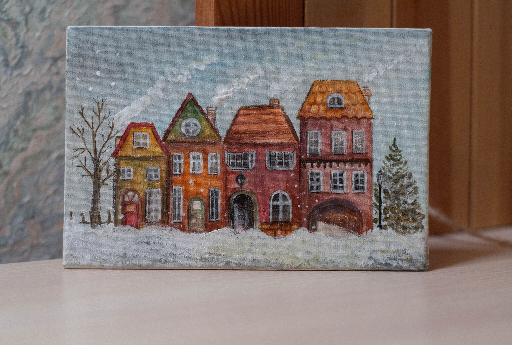 I draw cozy little houses on canvas - My, House, Decor, Painting, Acrylic, Author's painting, Canvas, Cosiness, Paints, Handmade, Painting, Painting