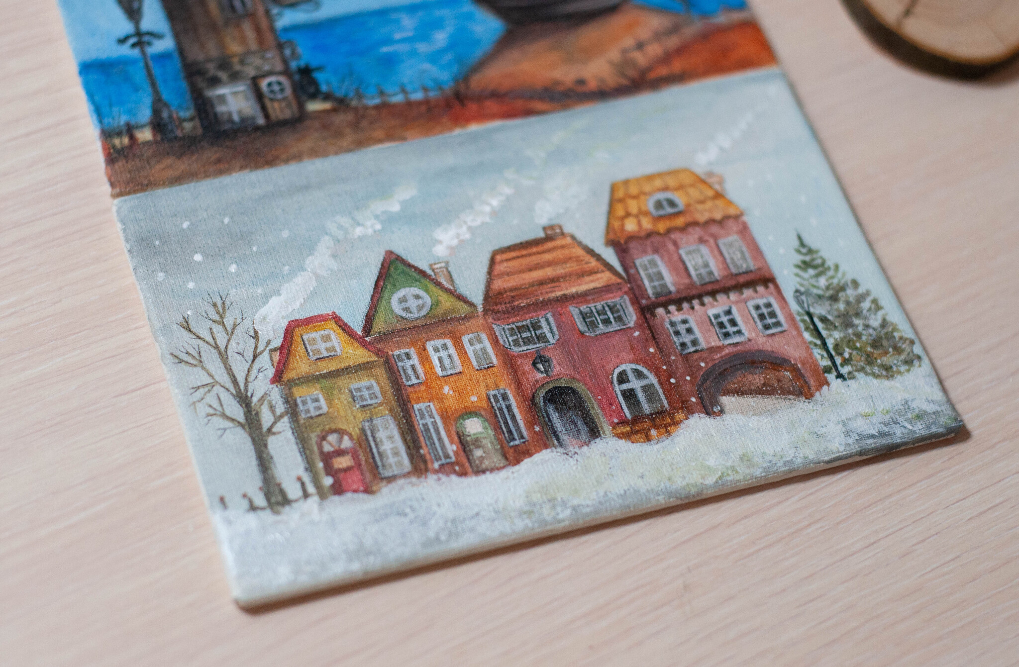 I draw cozy little houses on canvas - My, House, Decor, Painting, Acrylic, Author's painting, Canvas, Cosiness, Paints, Handmade, Painting, Painting