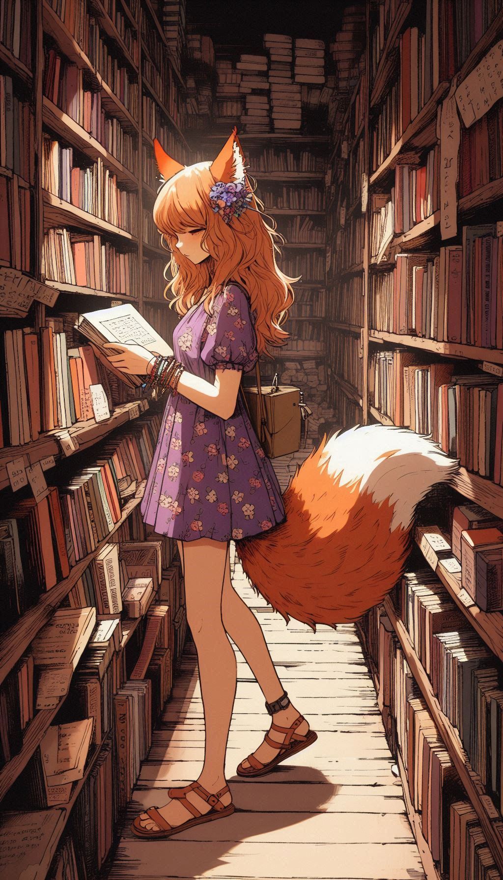 Chanterelles for phone v4 - My, Art, Neural network art, Нейронные сети, Anime art, Girls, Anime, Original character, Kitsune, Animal ears, Tail, Phone wallpaper, Ginger & White, Longpost