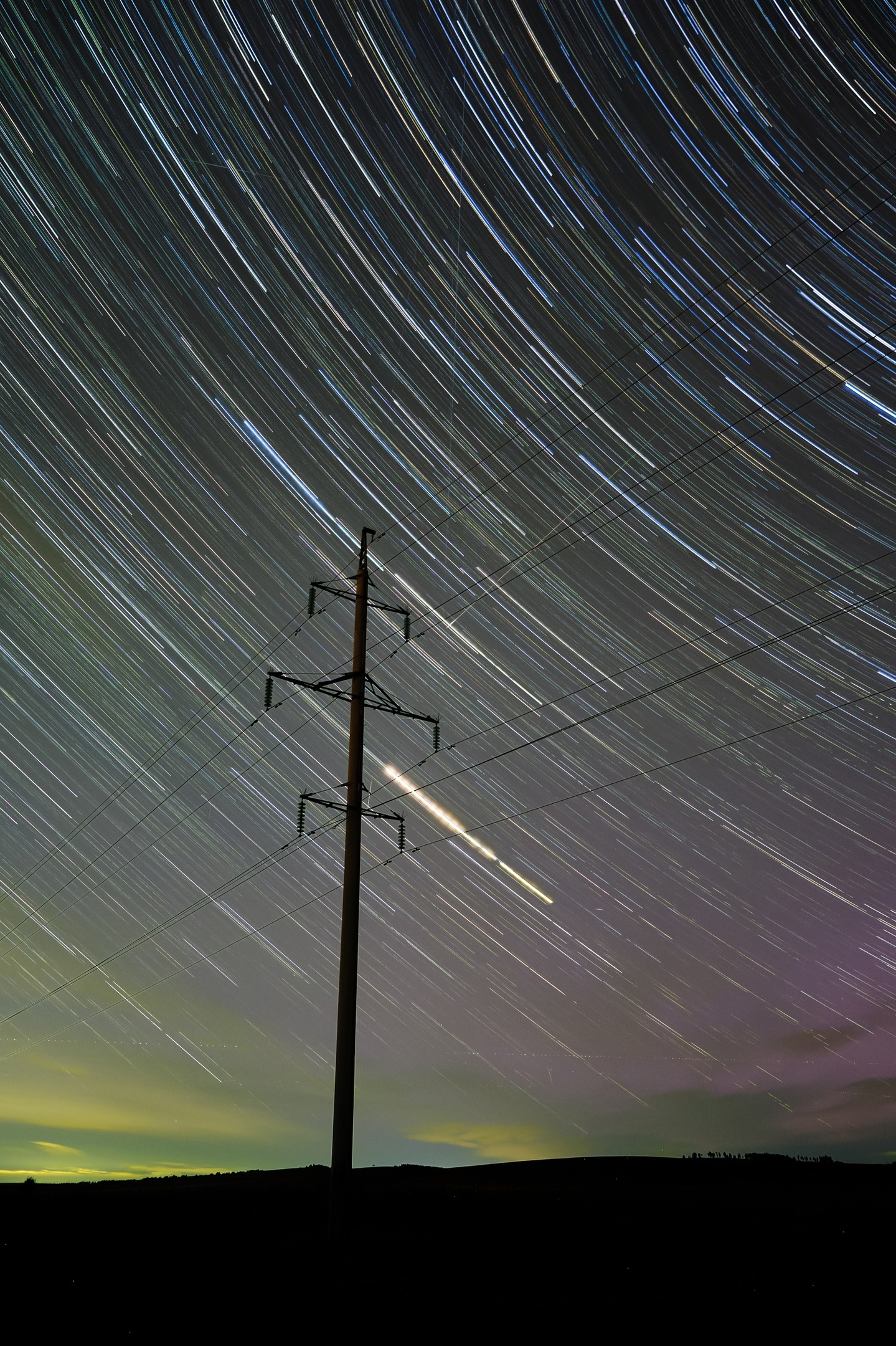 Stars - My, Landscape, The photo, Siberia, Astro, Milky Way, Power lines, Star Tracks, Astrophoto, Night shooting, Longpost